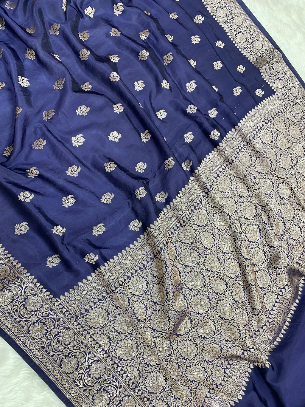 Navy Blue Viscose Cotton Banarasi Saree