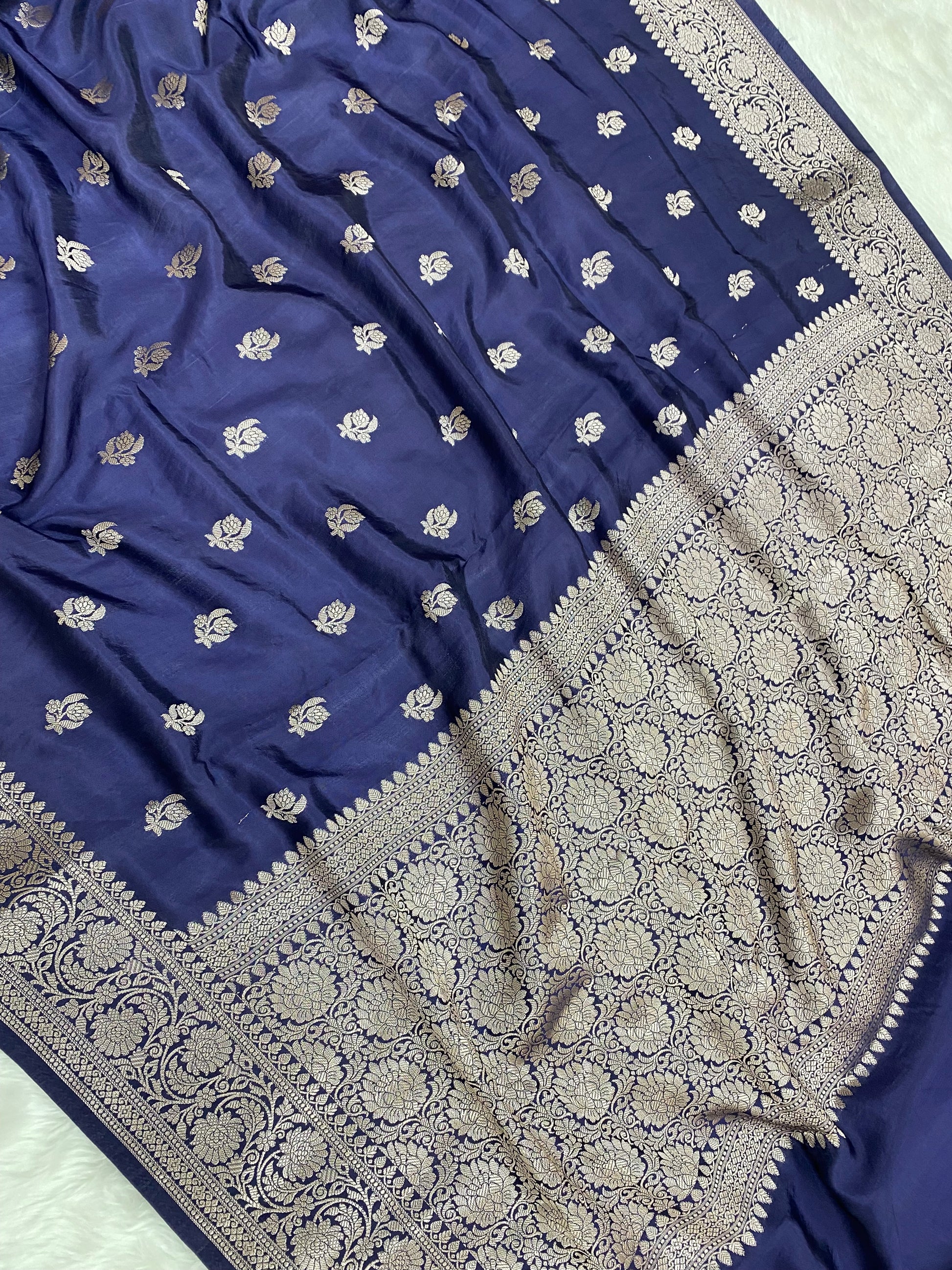Navy Blue Viscose Cotton Banarasi Saree