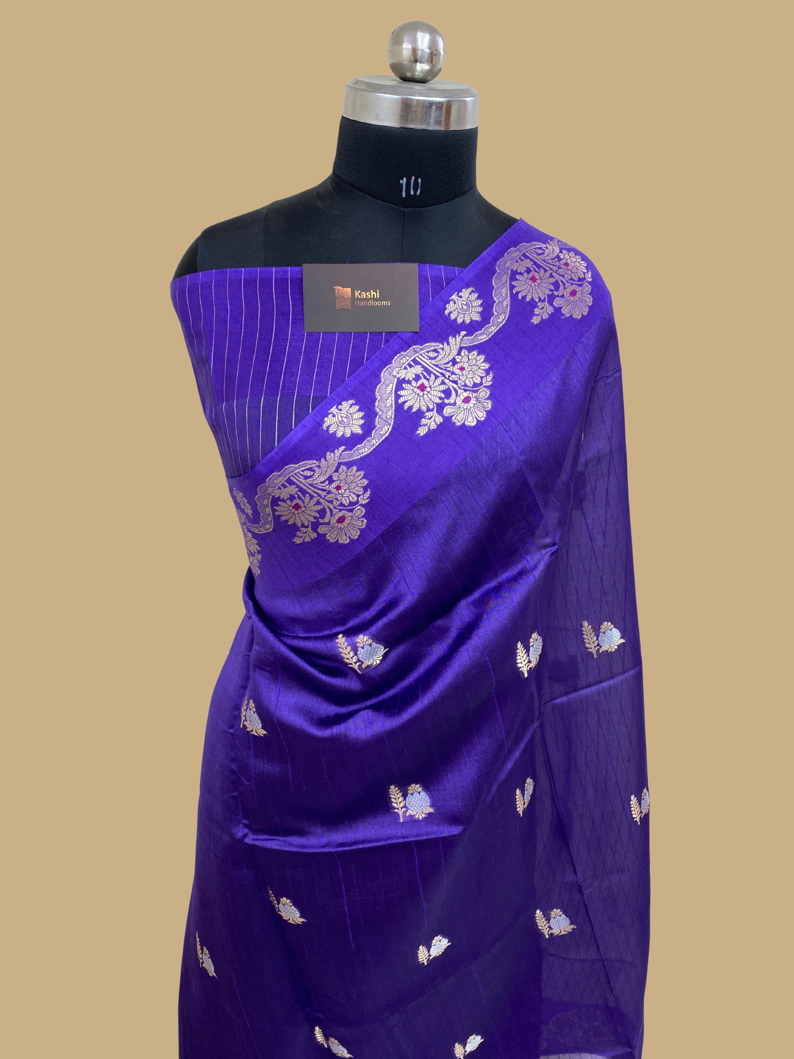 Purple 100% pure Viscose silk banarasi saree