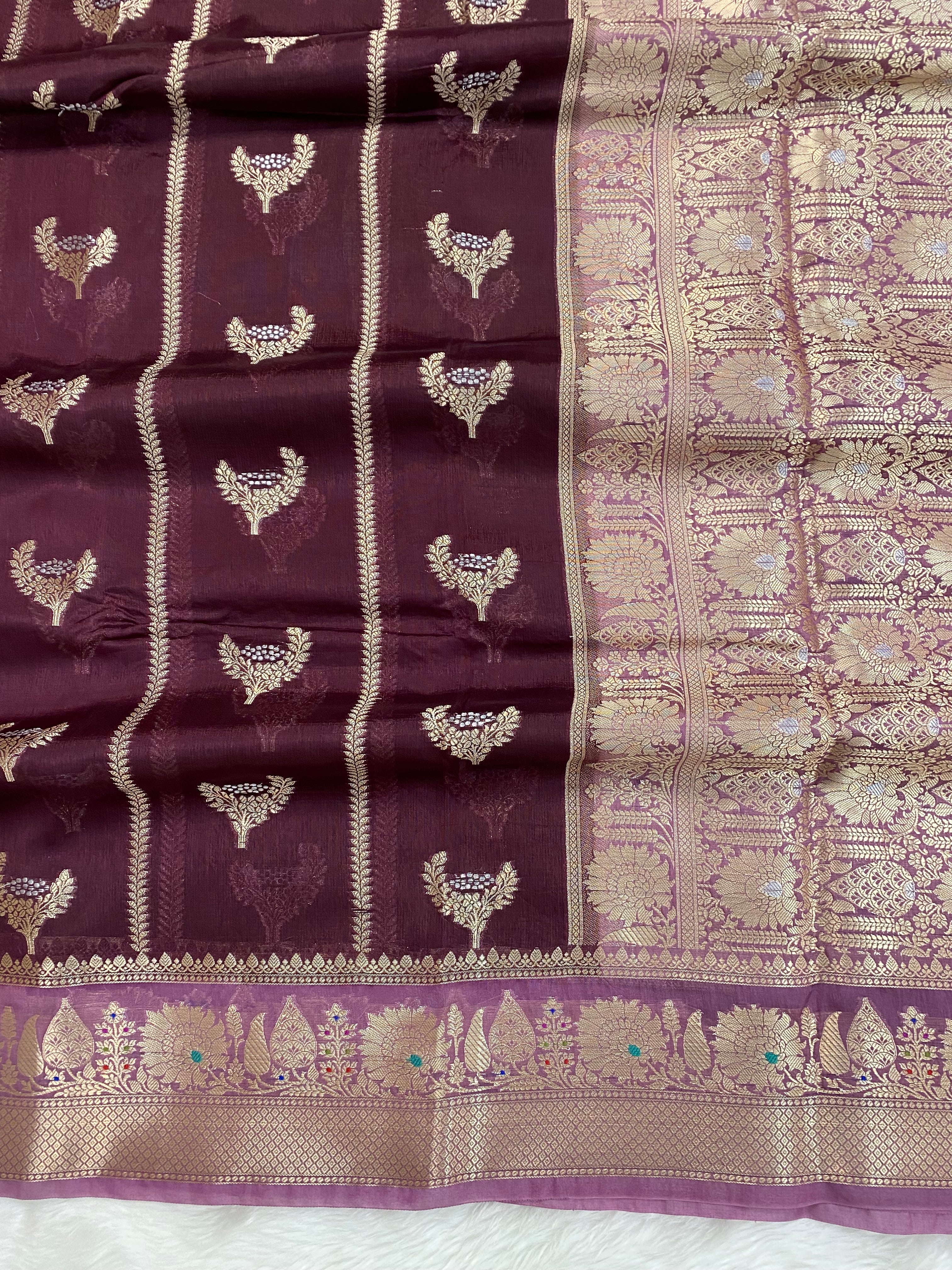 Wine Raw mango Banarasi Saree