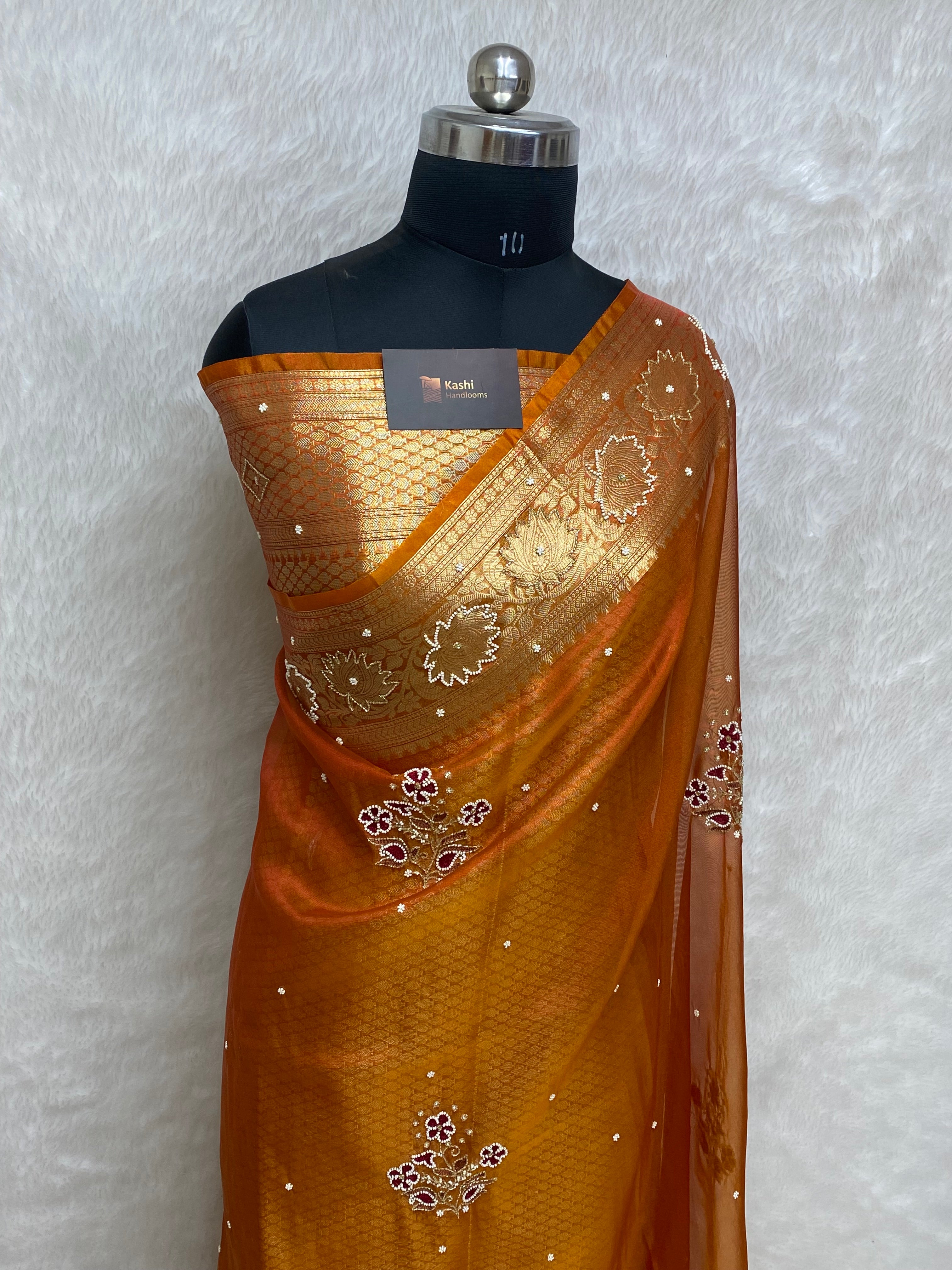 Tissue silk Banarasi saree with handwork