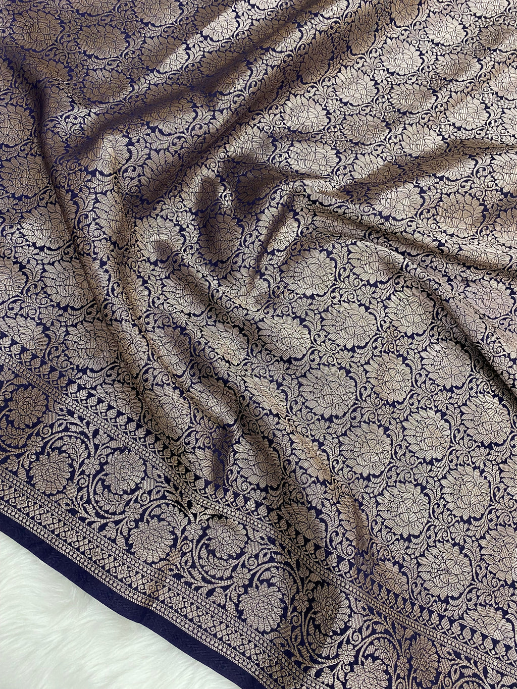 Navy Blue Viscose Cotton Banarasi Saree