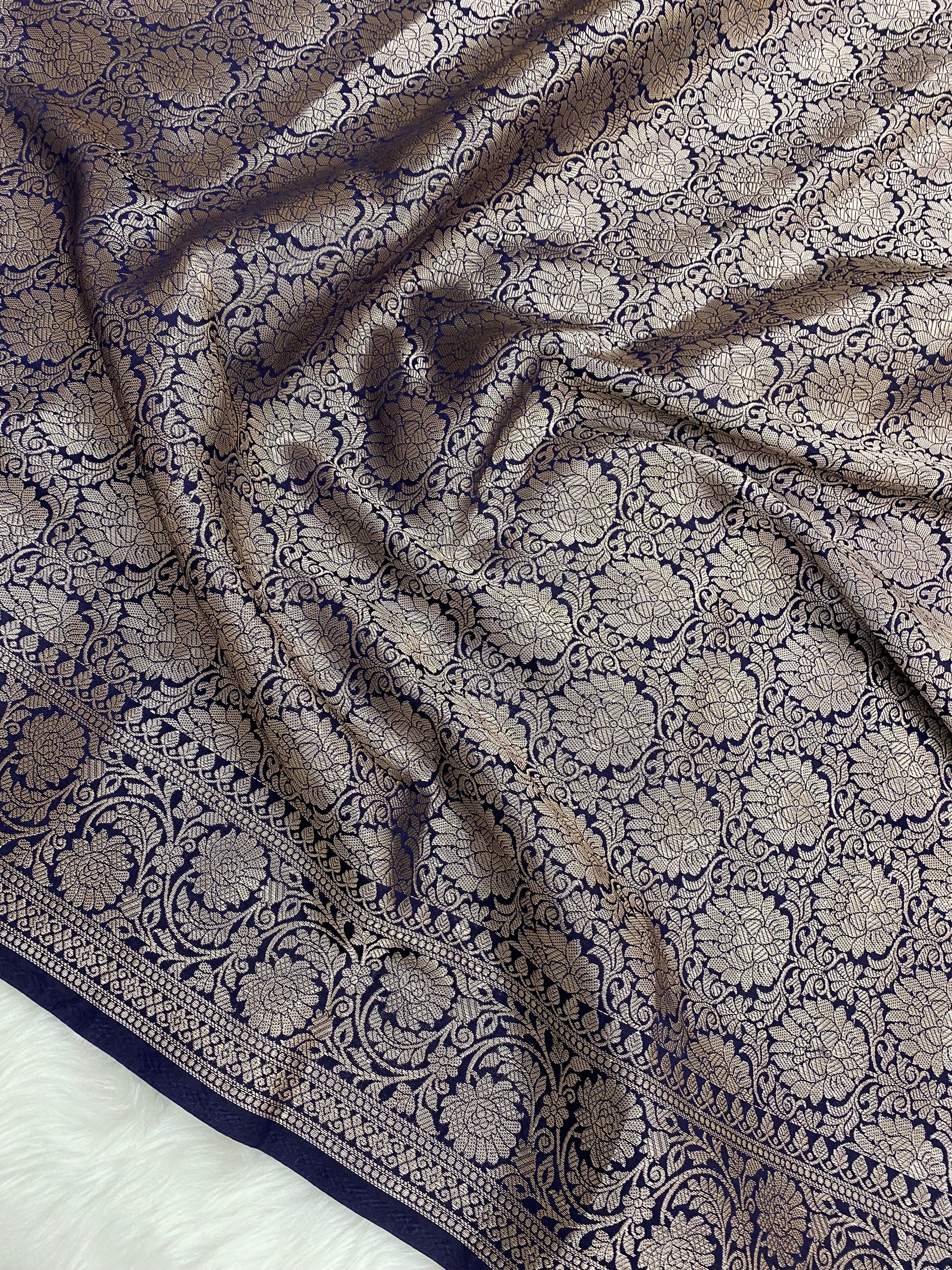 Navy Blue Viscose Cotton Banarasi Saree