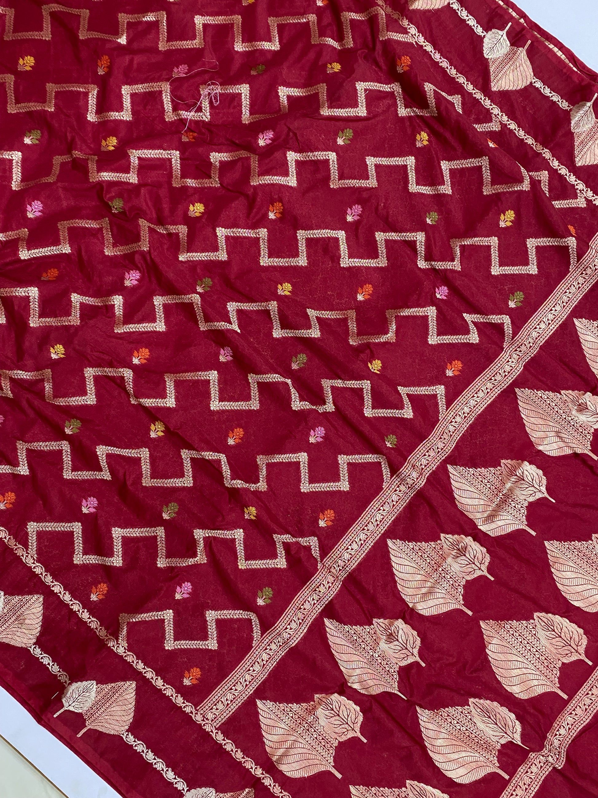 Maroon ZigZag Chinya Silk Banarasi Saree