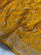 Mustard colour Premium mashru silk banarasi saree with handwork