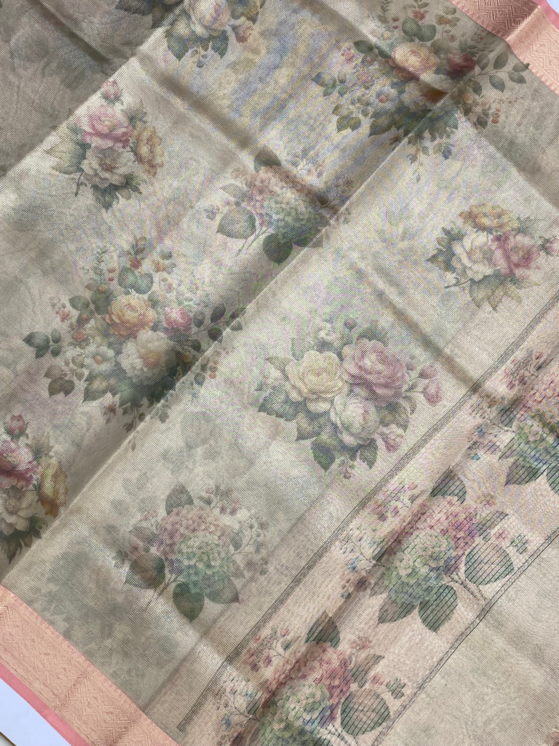 Pink Tissue with Digital Print Banarasi Saree