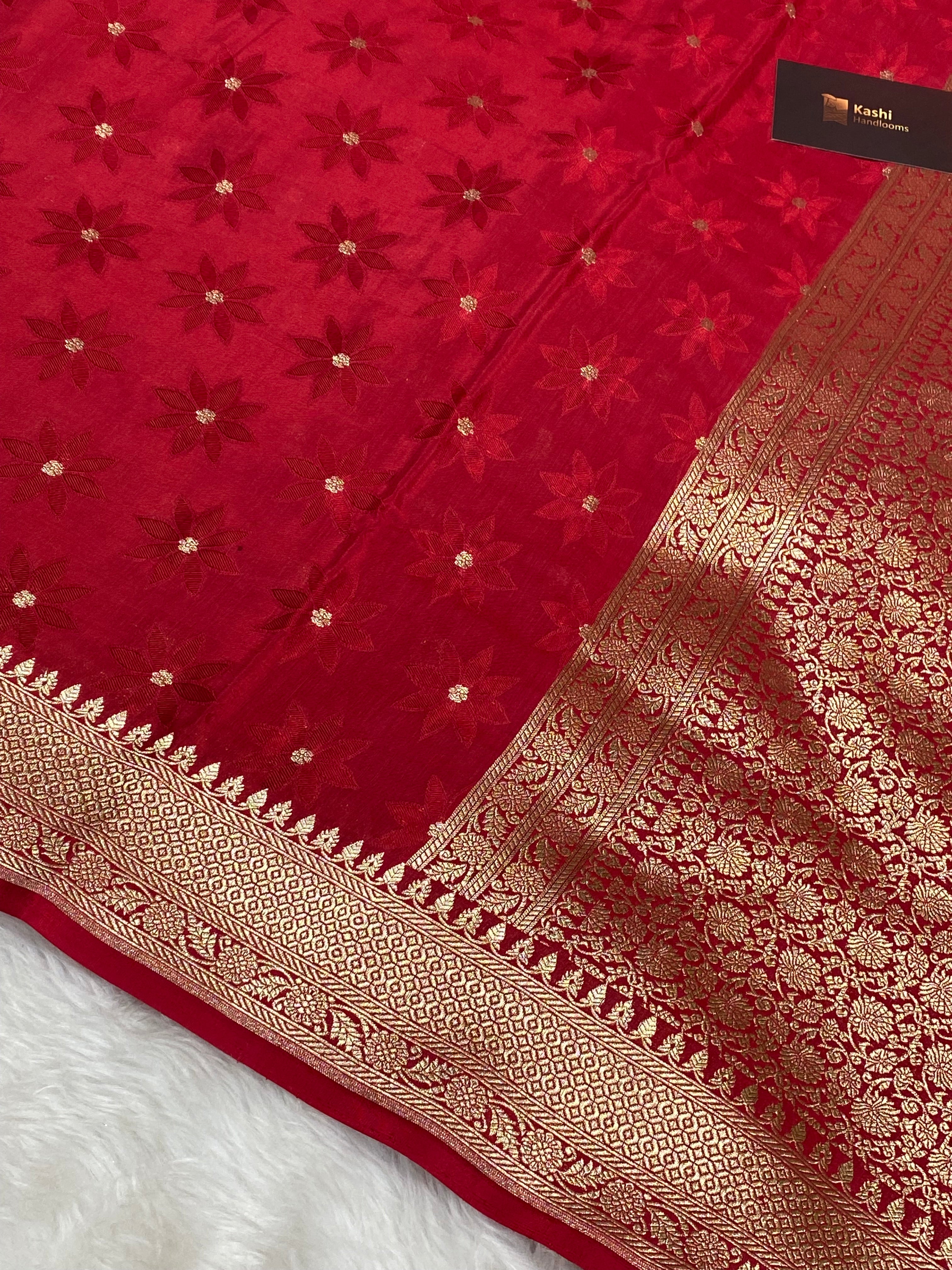 Pure viscose Red Color  Banarasi Saree