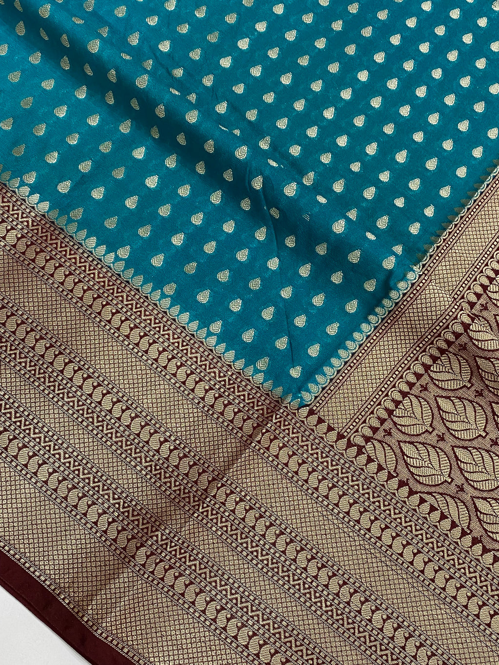 Teal Blue Semi Georgette Banarasi Saree