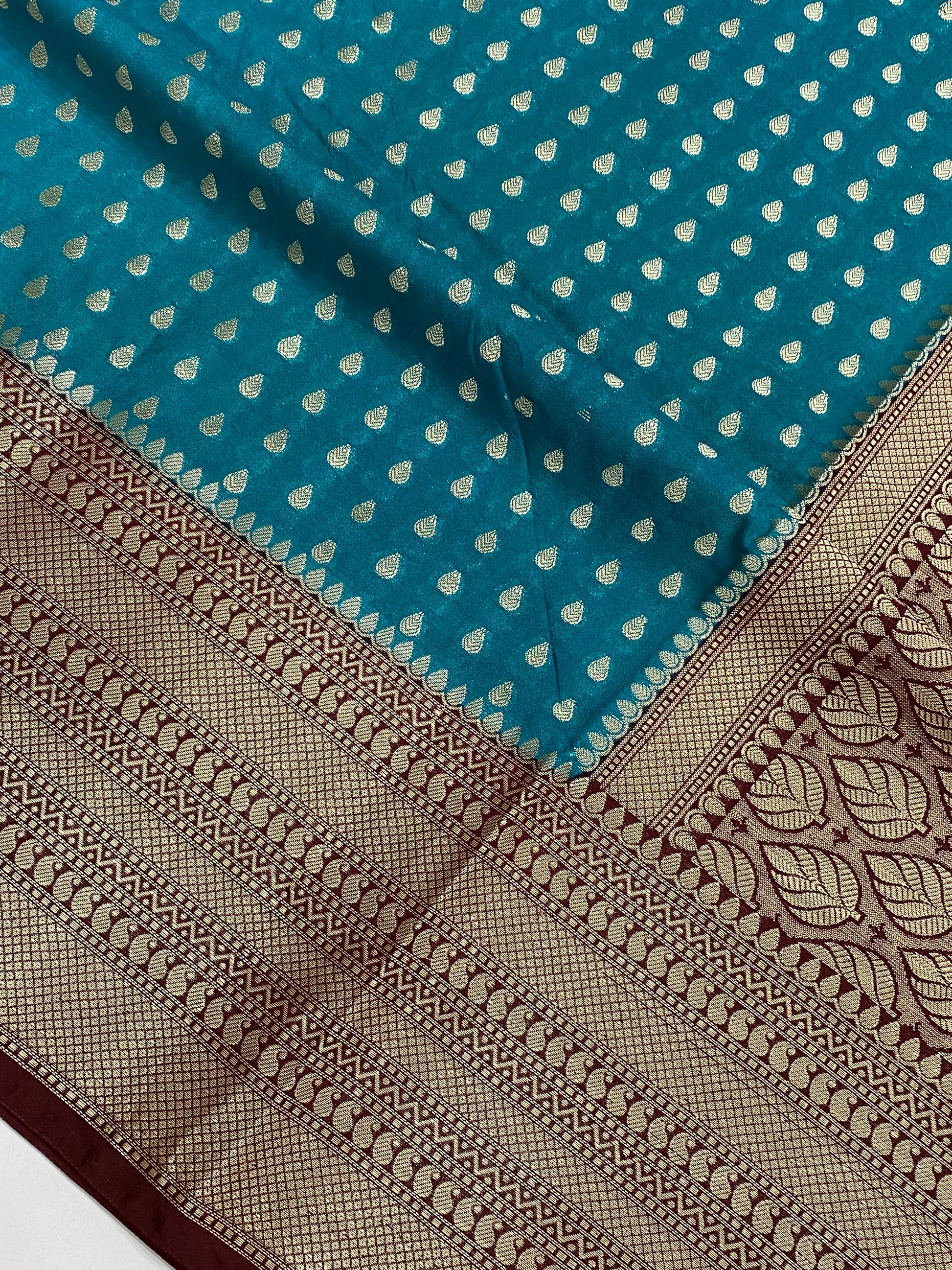Teal Blue Semi Georgette Banarasi Saree