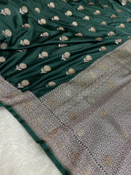 Bottle green colour mashru silk Banarasi saree