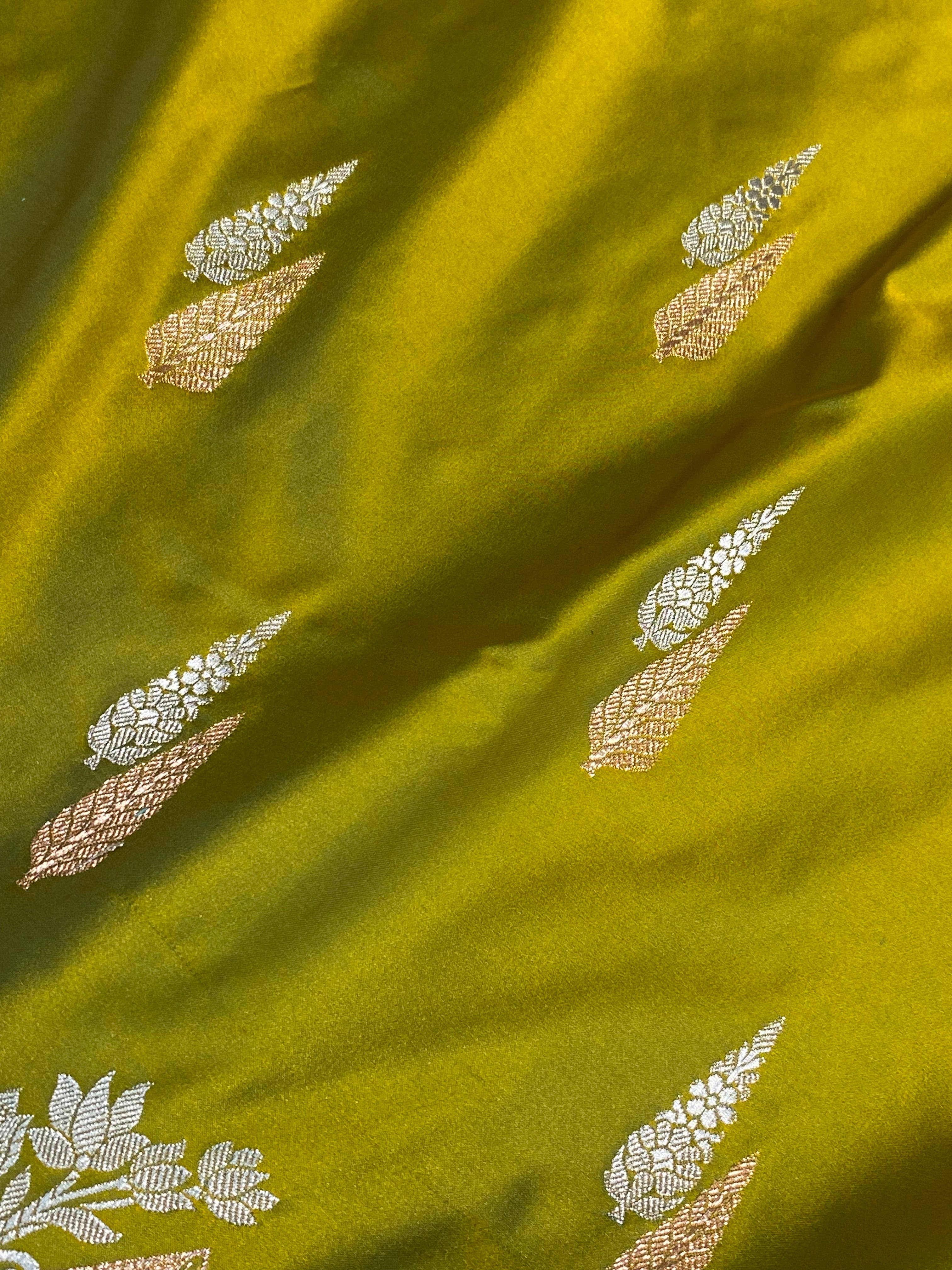Lime  colour mashru silk banarasi saree