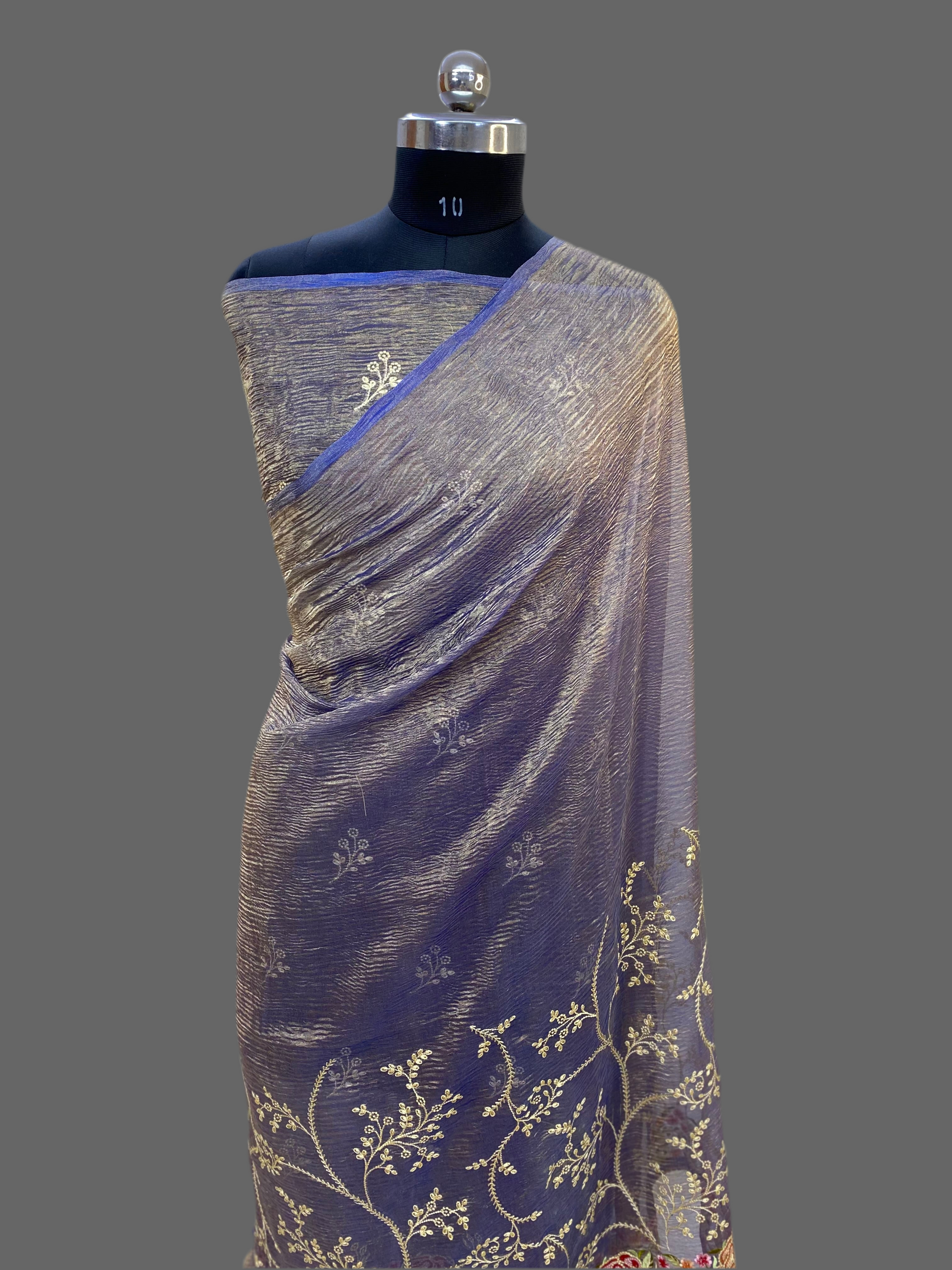 Pure Tissue Silk with hand Lace work Embroidery Banarasi Saree