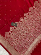 Bridal Red Chundri Buti Mashru Silk Banarasi Saree ❤️