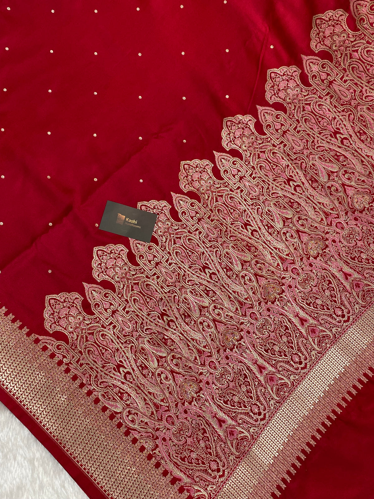 Bridal Red Chundri Buti Mashru Silk Banarasi Saree ❤️