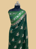Bottle Green mul cotton minakari Banarasi Saree