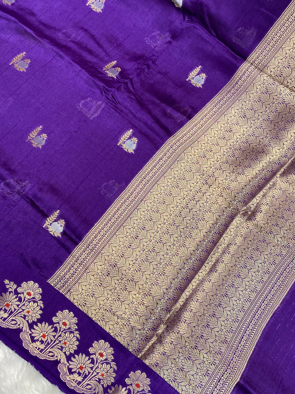 Purple 100% pure Viscose silk banarasi saree