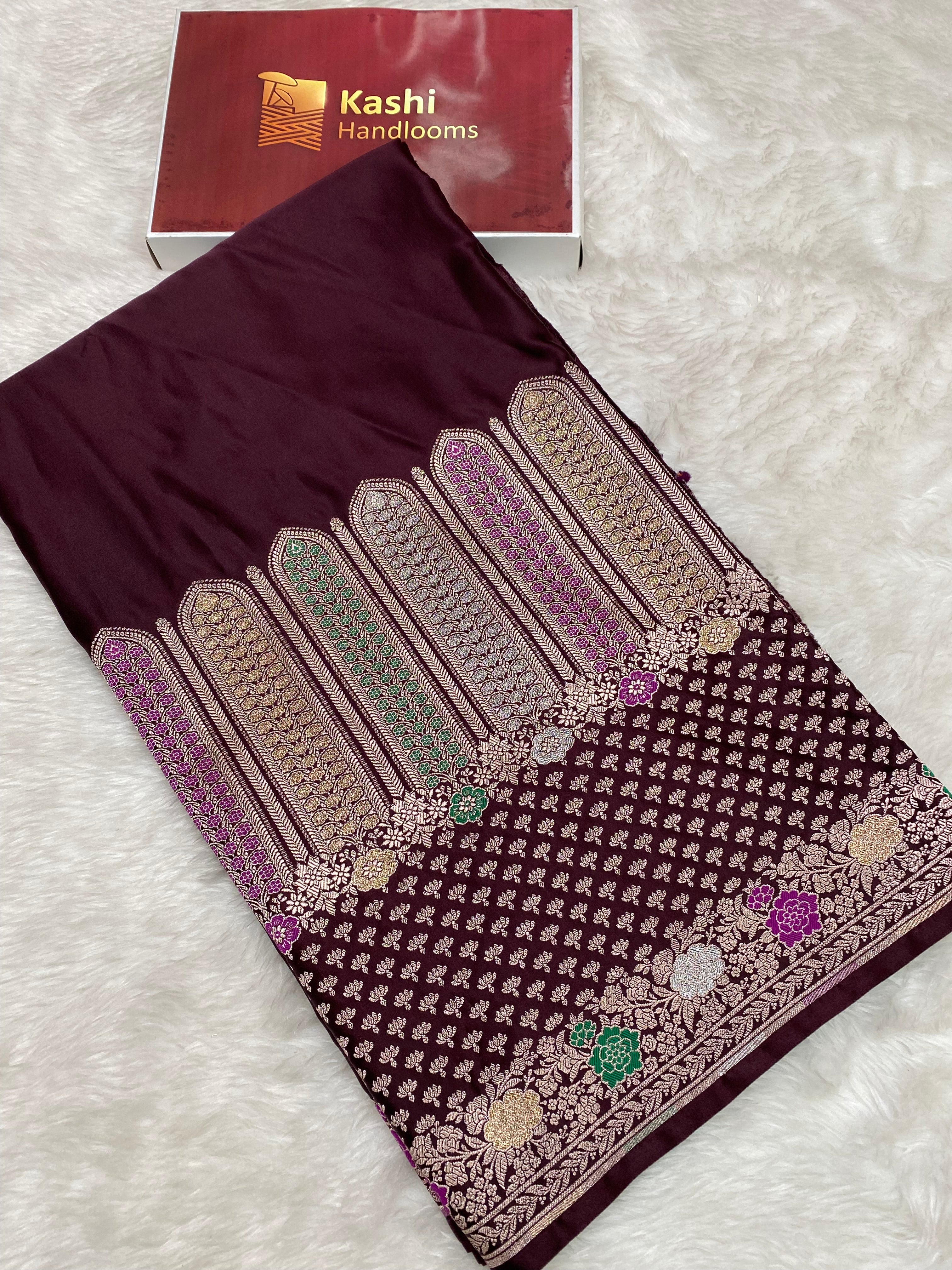 Wine Mashru Silk Banarasi Saree