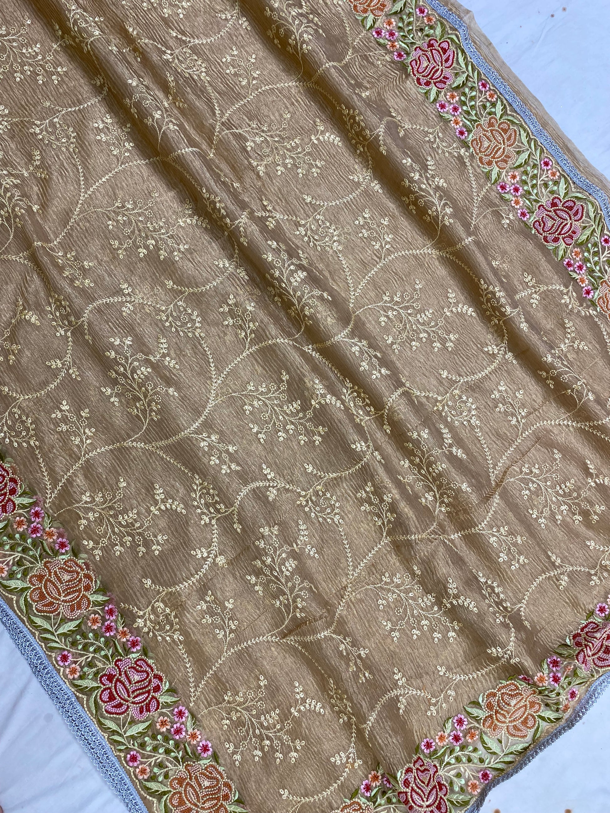Pure Tissue Silk with hand Lace work Embroidery Banarasi Saree