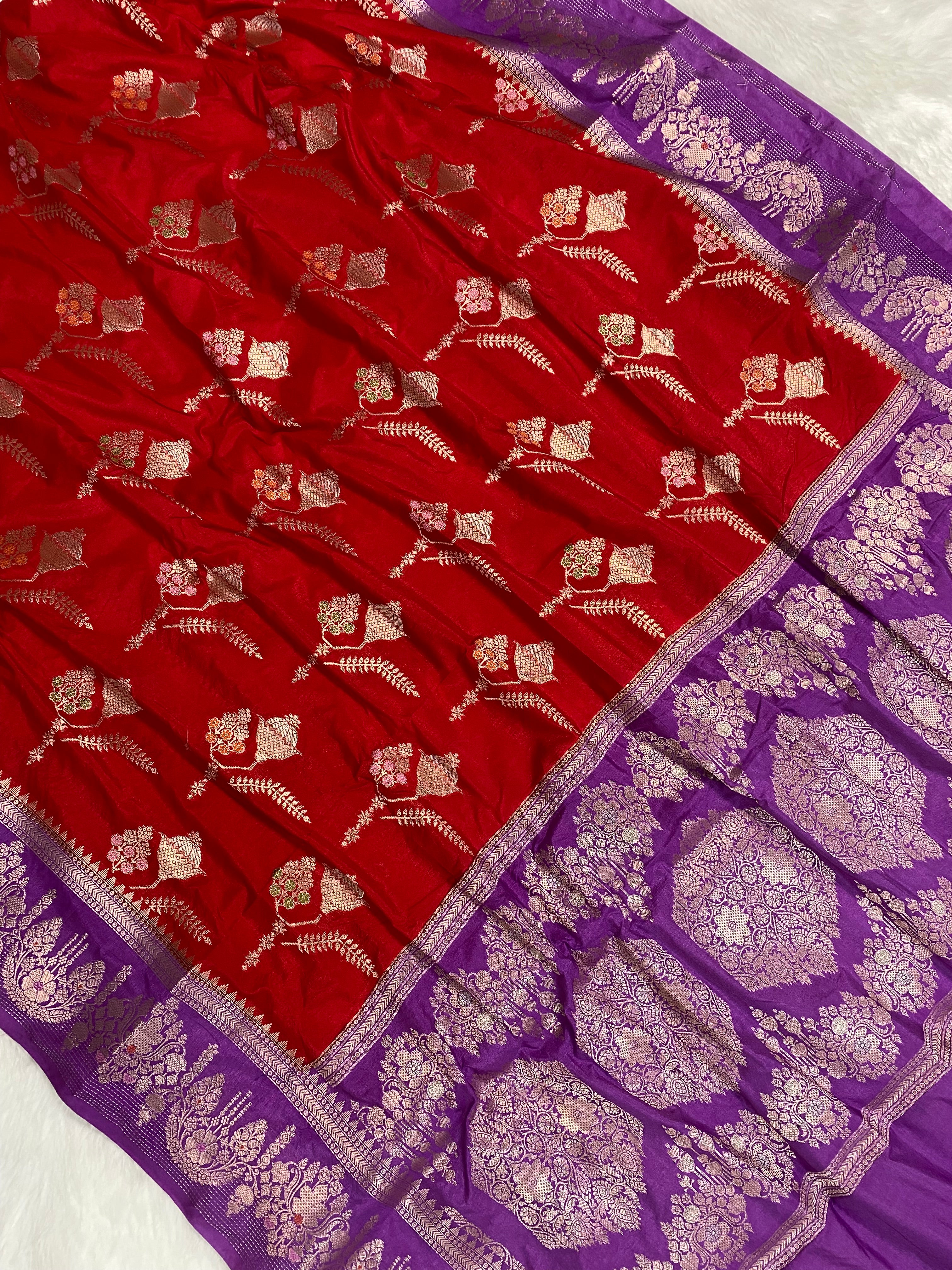 Red monga Silk Banarasi Saree