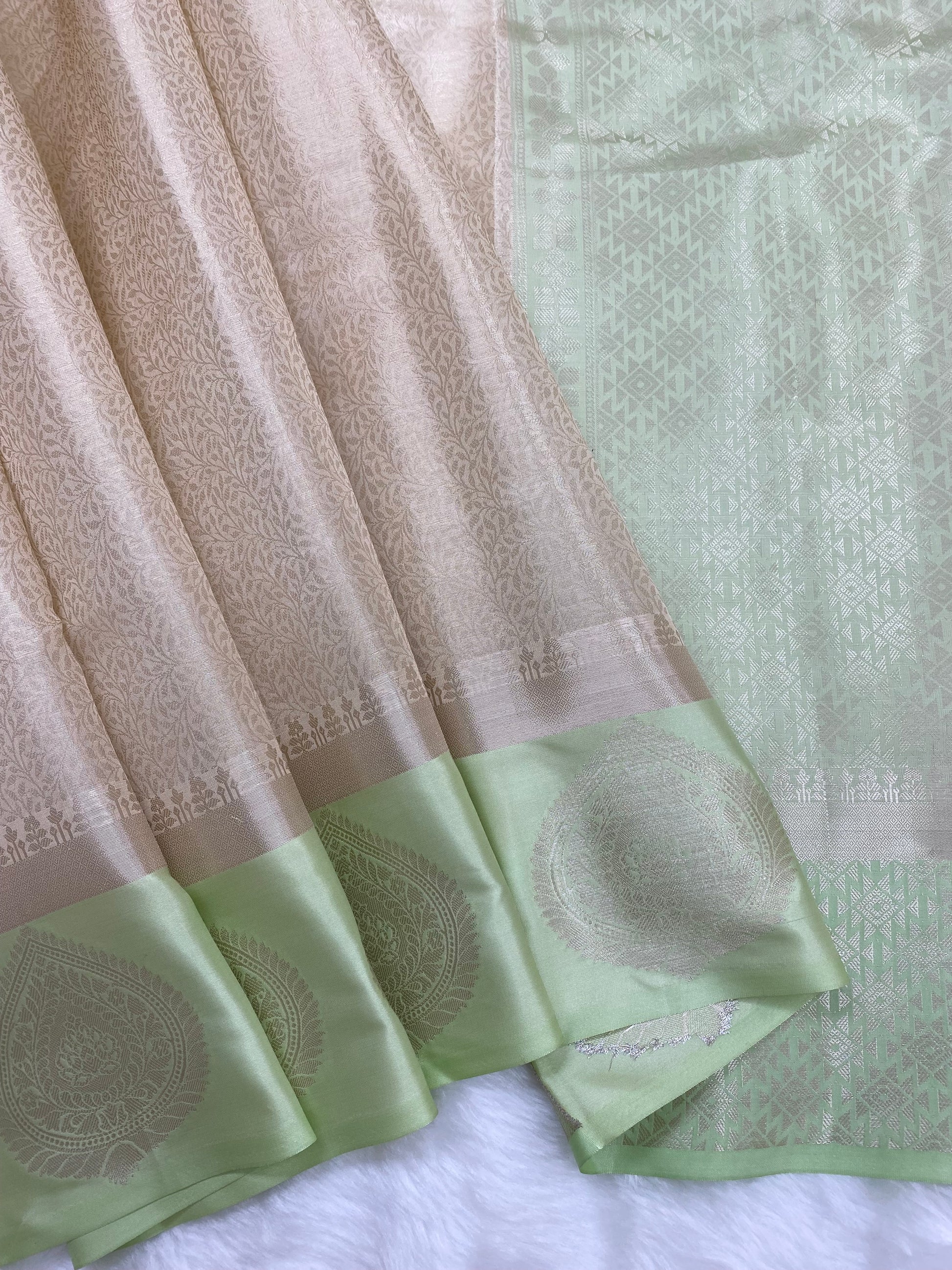 Cream Brocade Tissue Silk Banarasi Saree