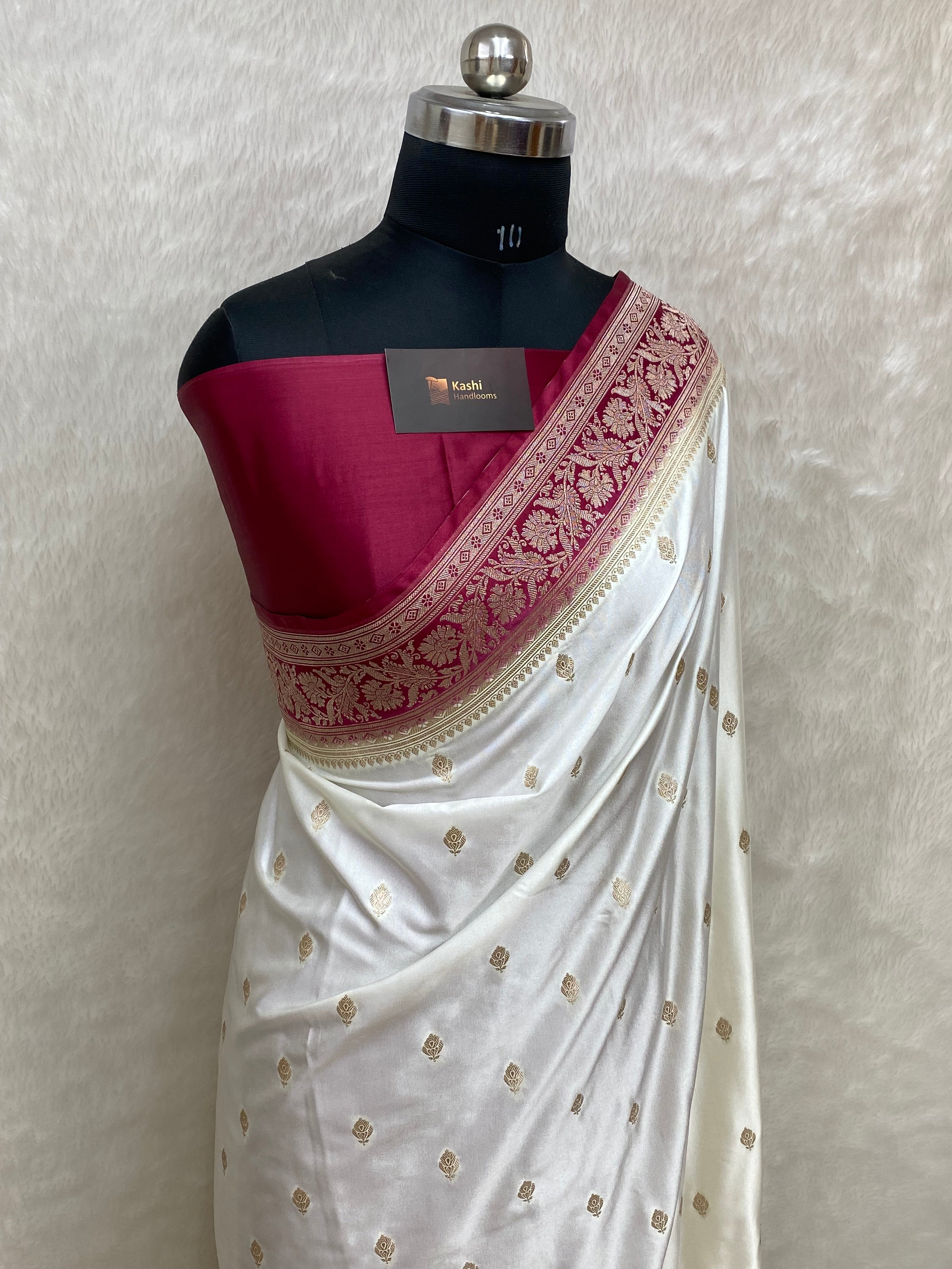Mashru silk banarasi saree with red border and Buti