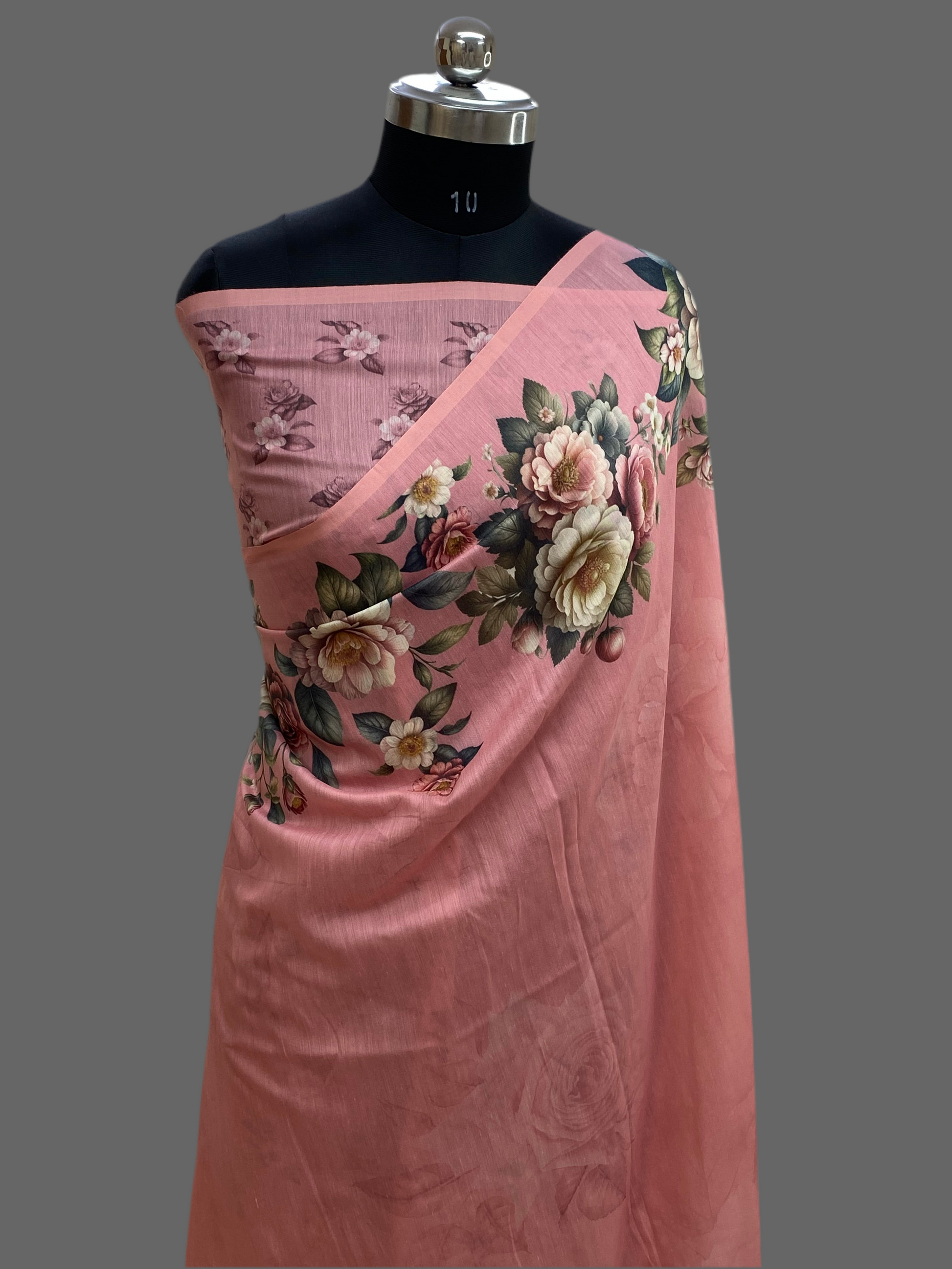 Pink Cotton Banarasi with Digital Print Saree