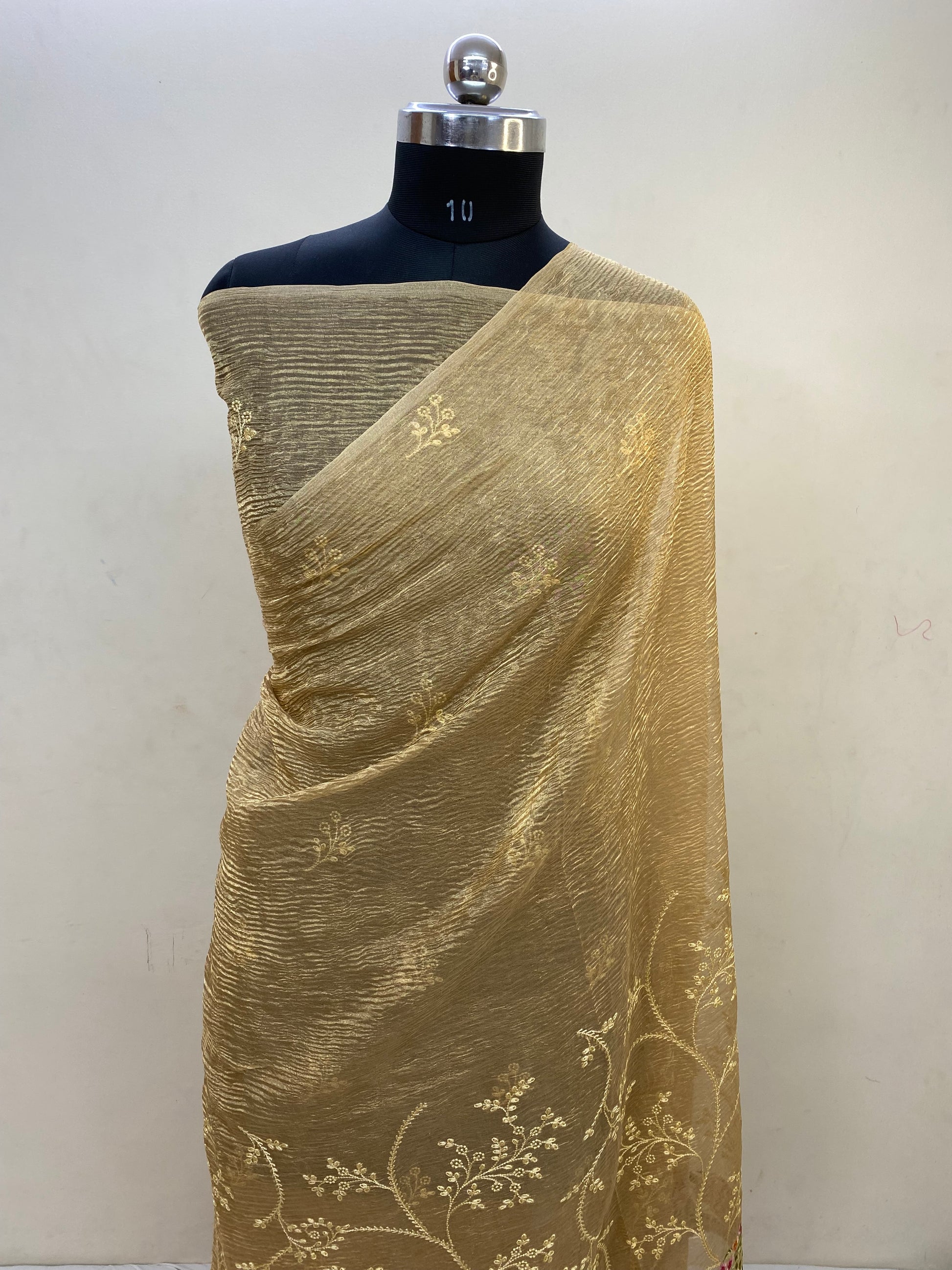 Pure Tissue Silk with hand Lace work Embroidery Banarasi Saree