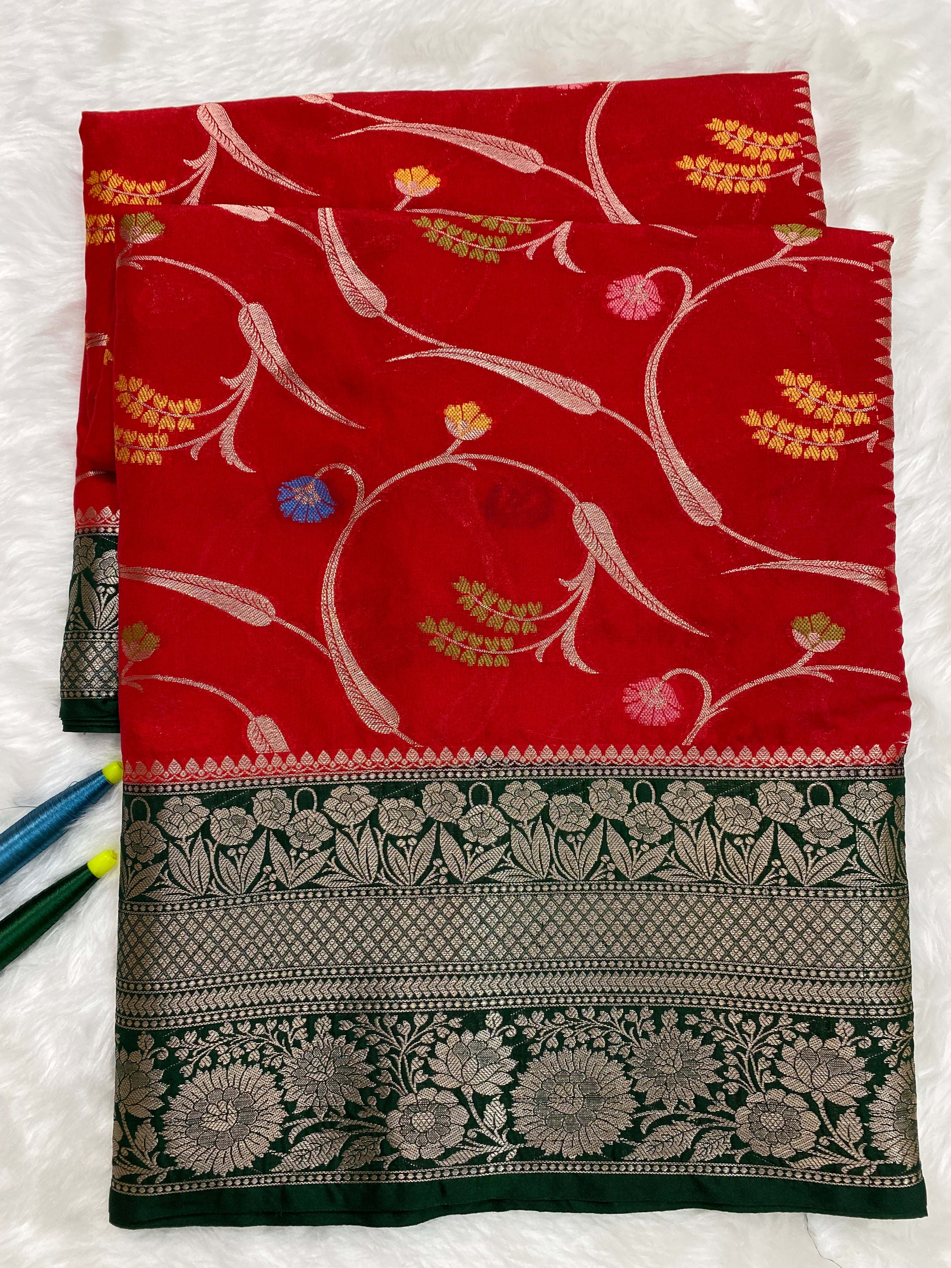 Red monga Silk minakari Banarasi Saree