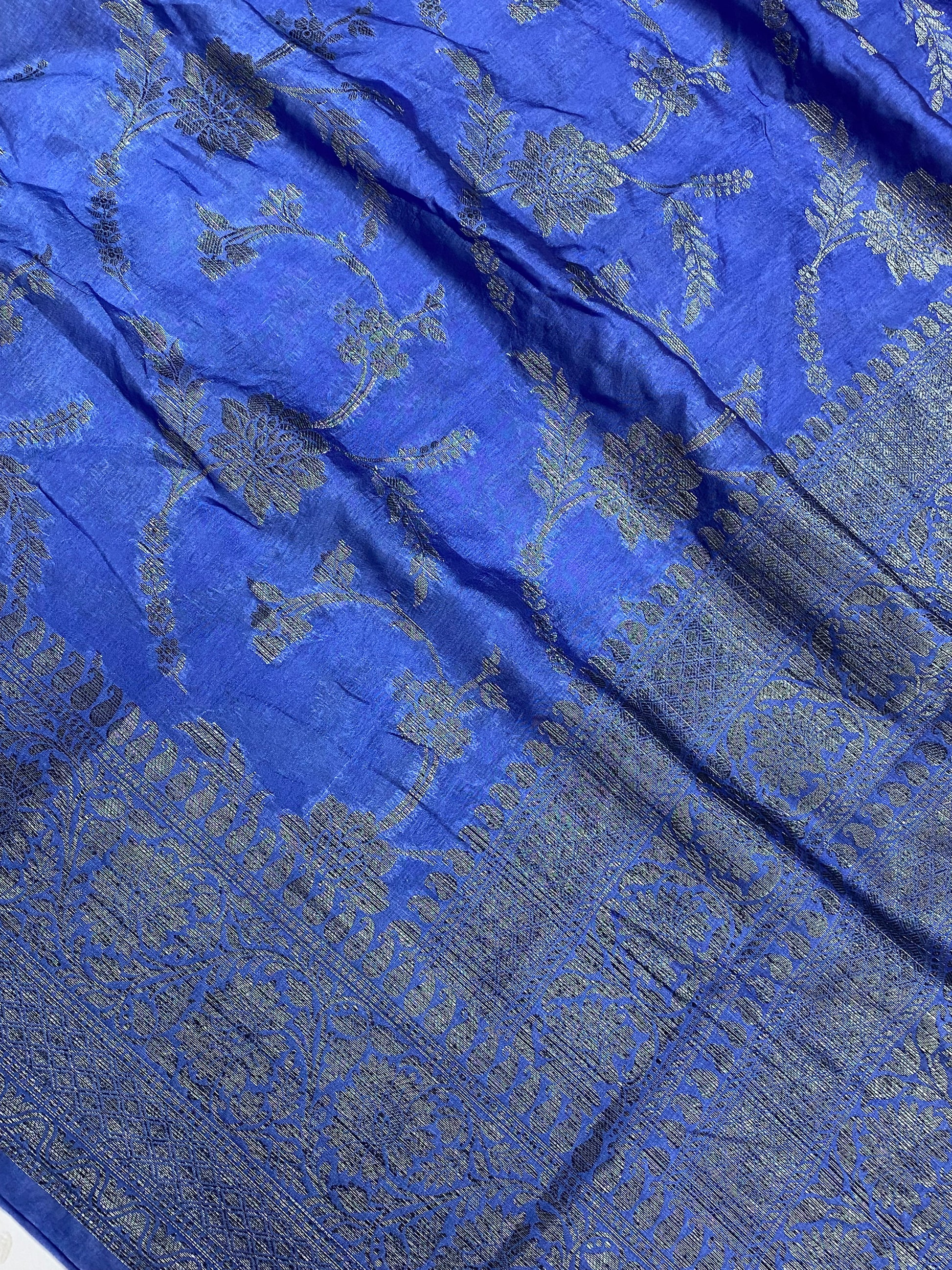 Sky Blue Georgette Jangla Pattern Banarasi Saree