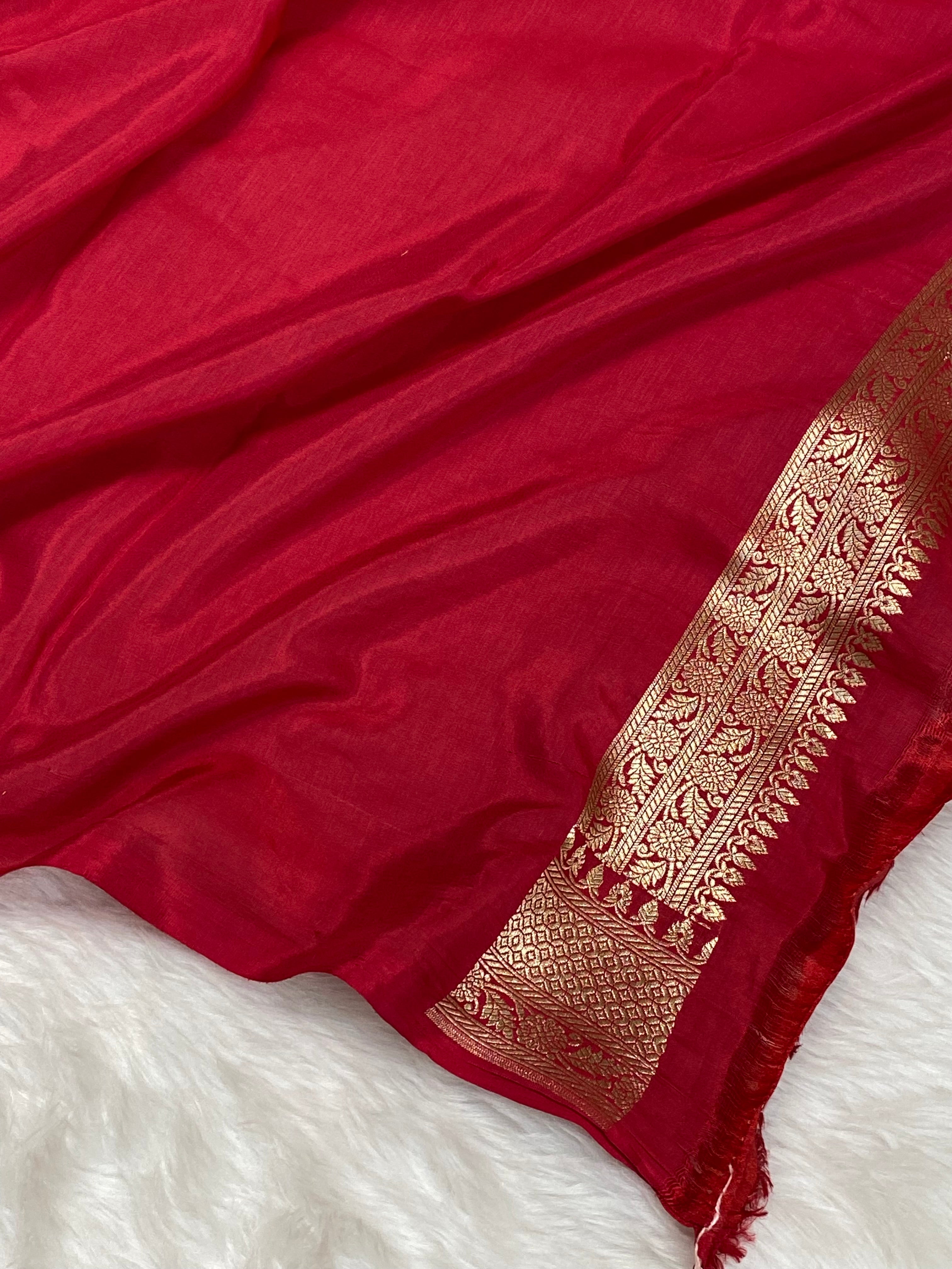 Pure viscose Red Color  Banarasi Saree