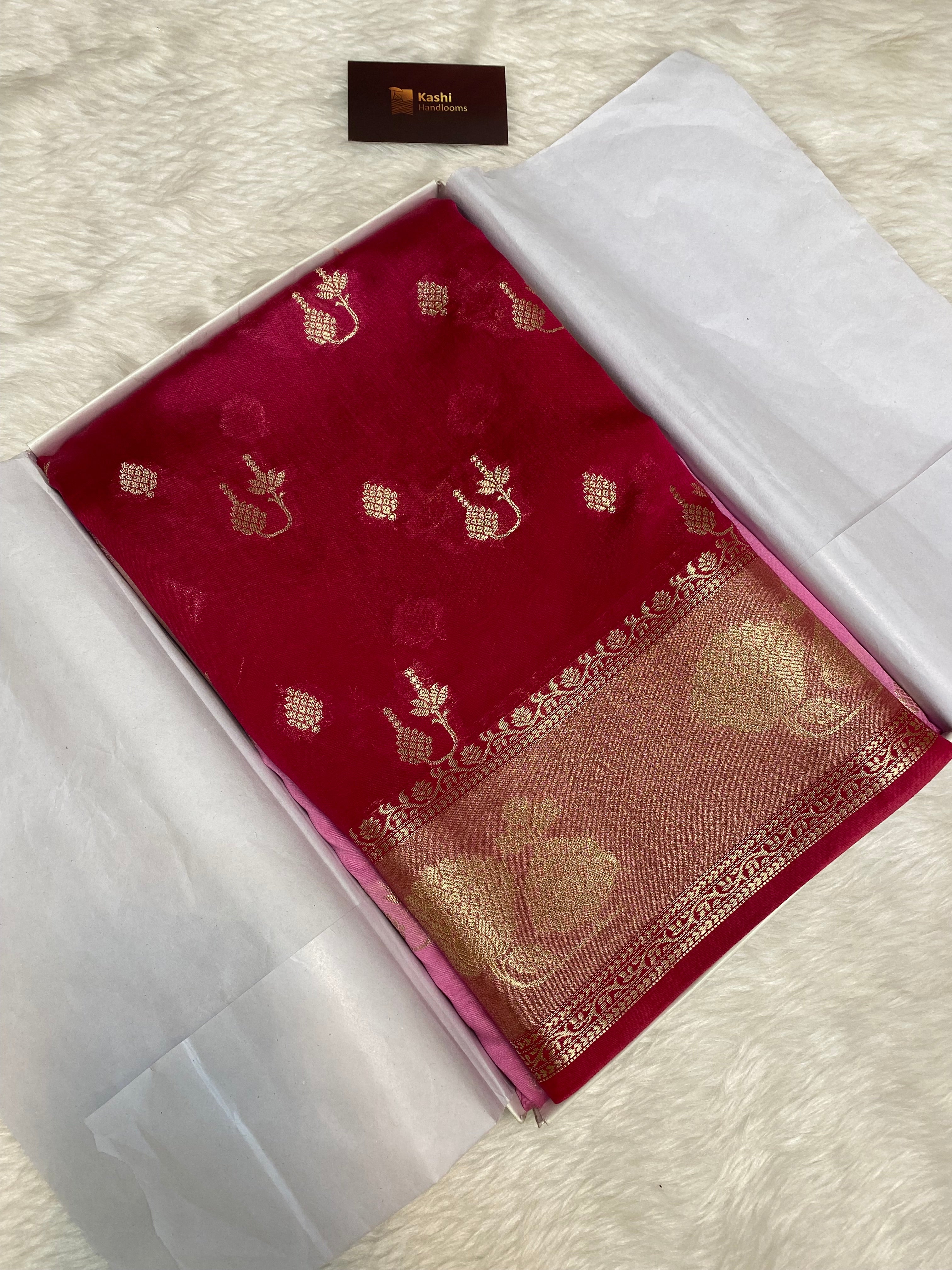 Viscose Rani half half colour Banarasi saree