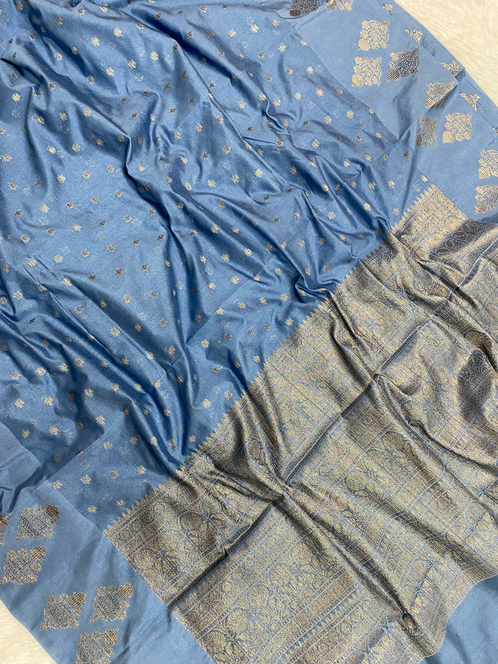 Steel Grey Semi Georgette Banarasi Saree