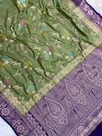 Pista Color monga Silk Banarasi Saree