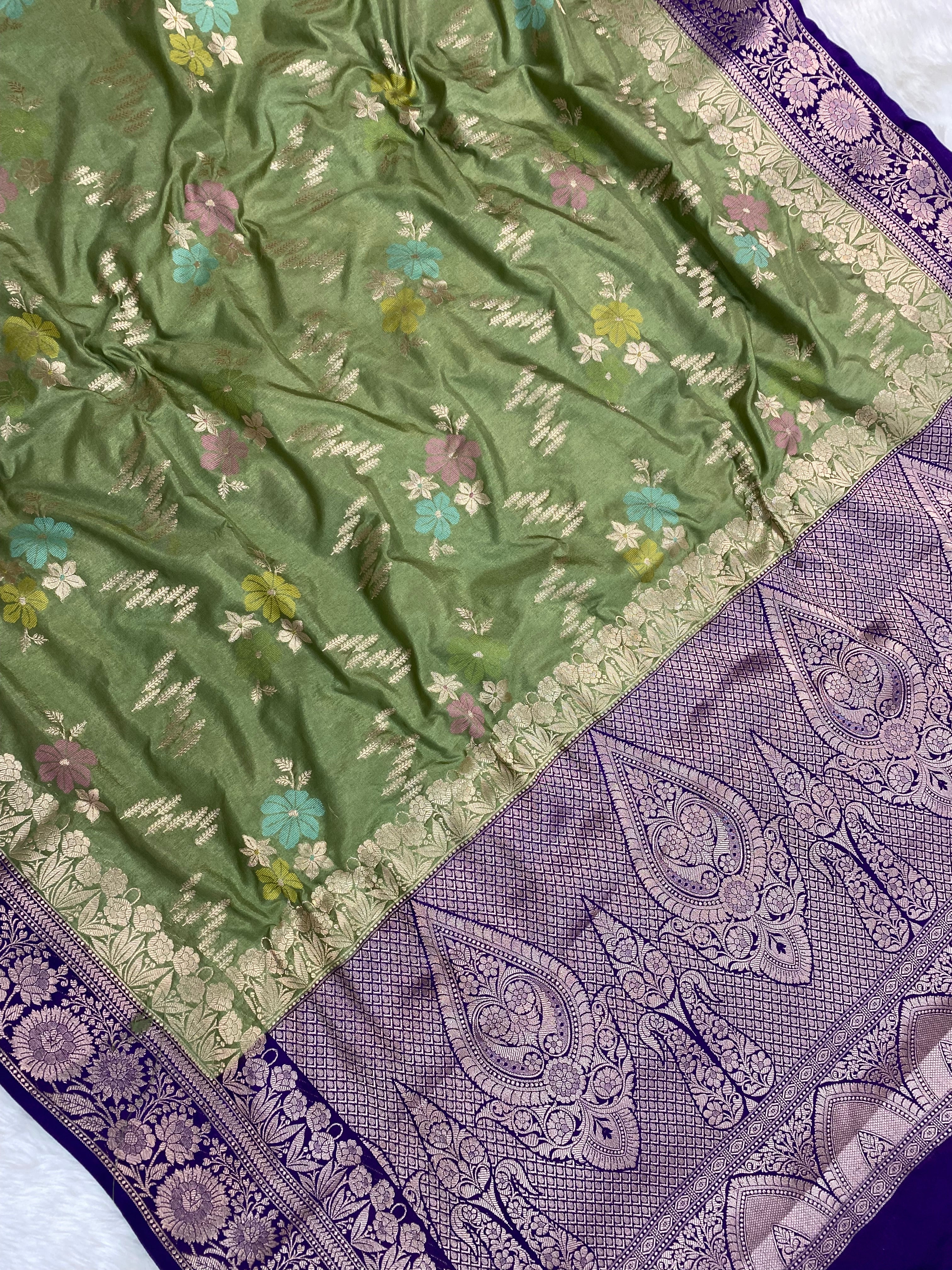 Pista Color monga Silk Banarasi Saree