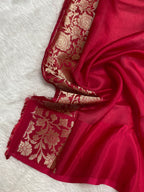 100% pure viscose Cherry Rani color Banarasi Saree
