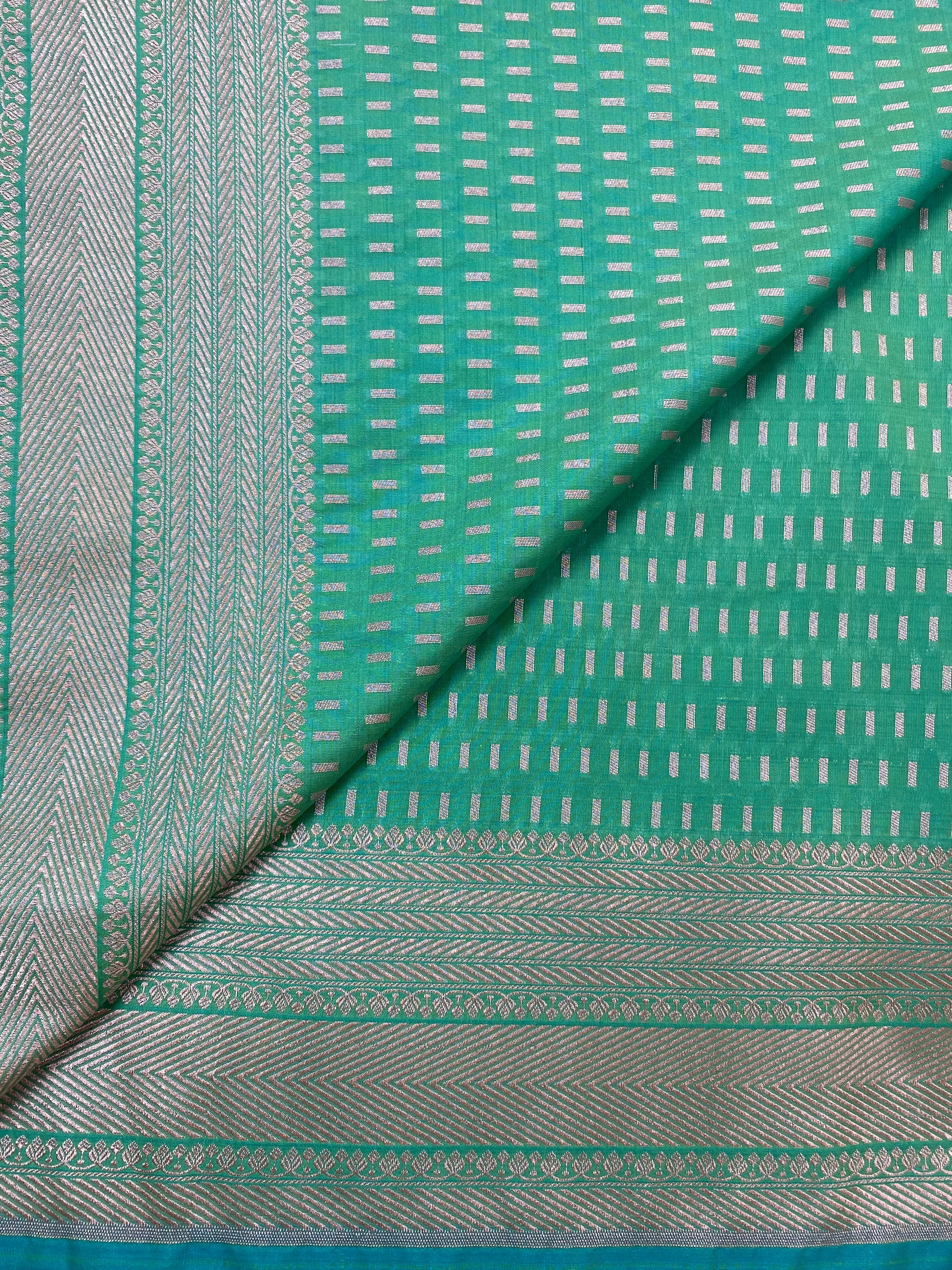 Elegant Green Banarasi Saree with Floral Zari Work
