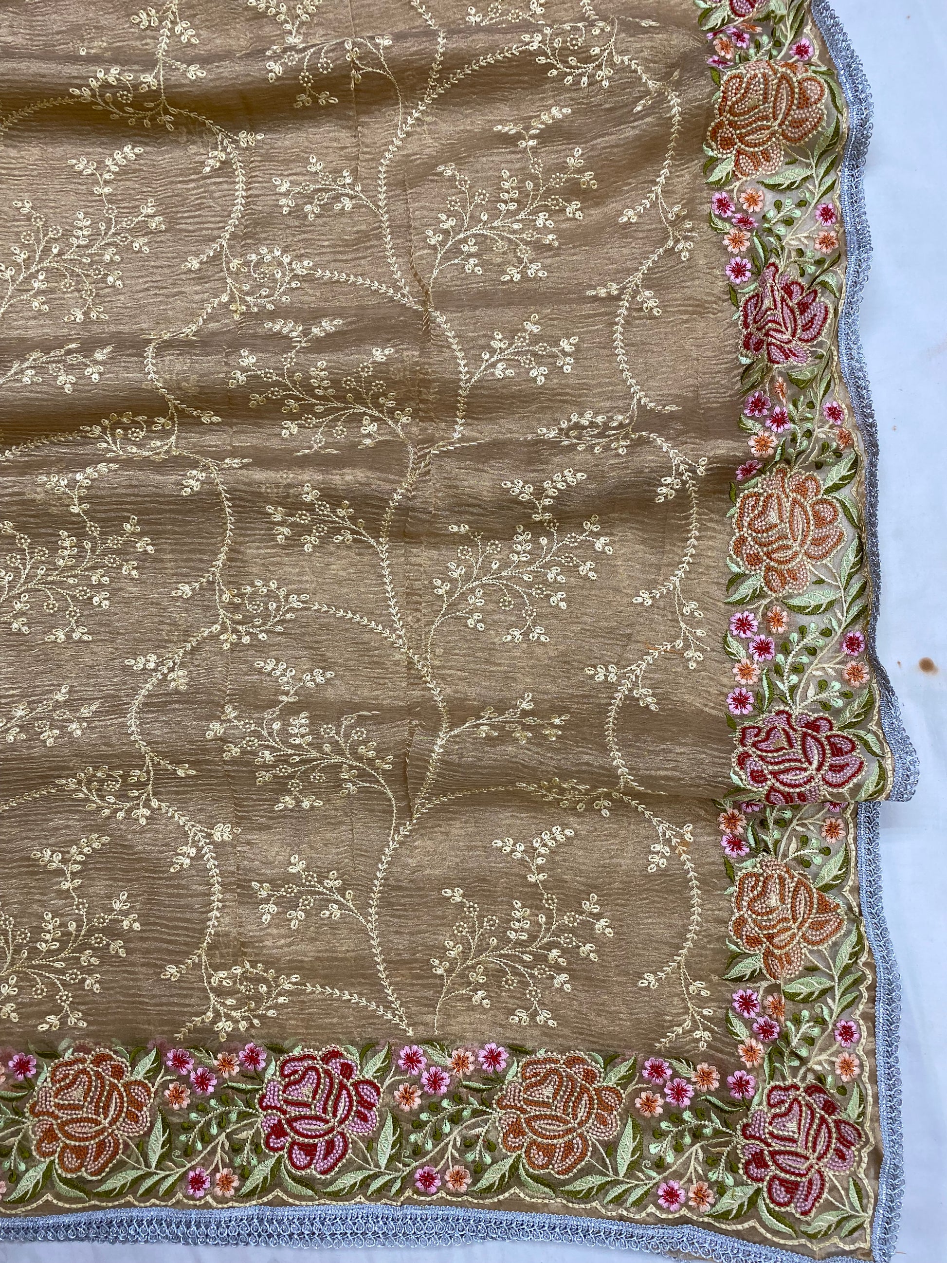 Pure Tissue Silk with hand Lace work Embroidery Banarasi Saree