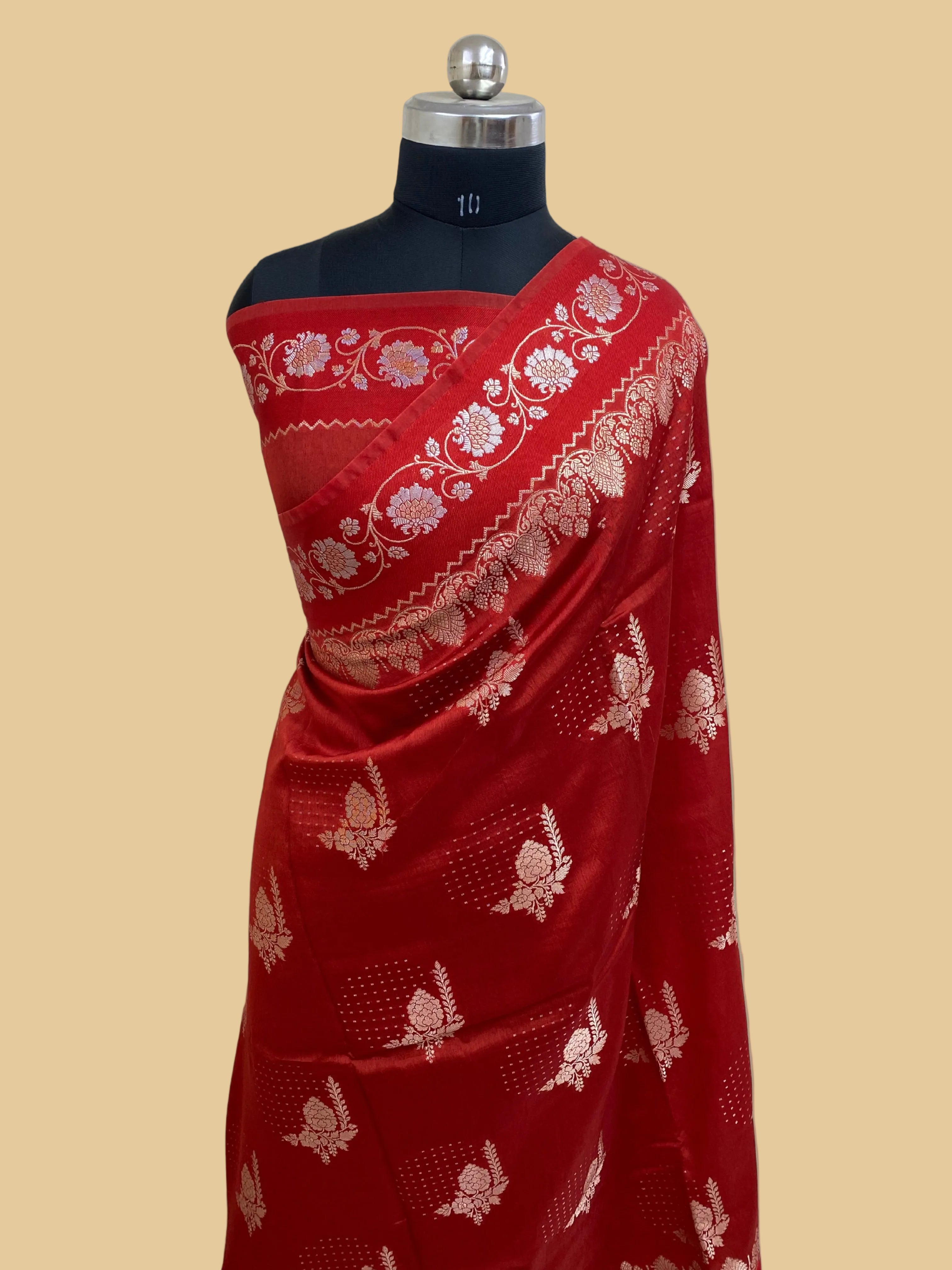 Red Semi Raw mango silk Banarasi Saree