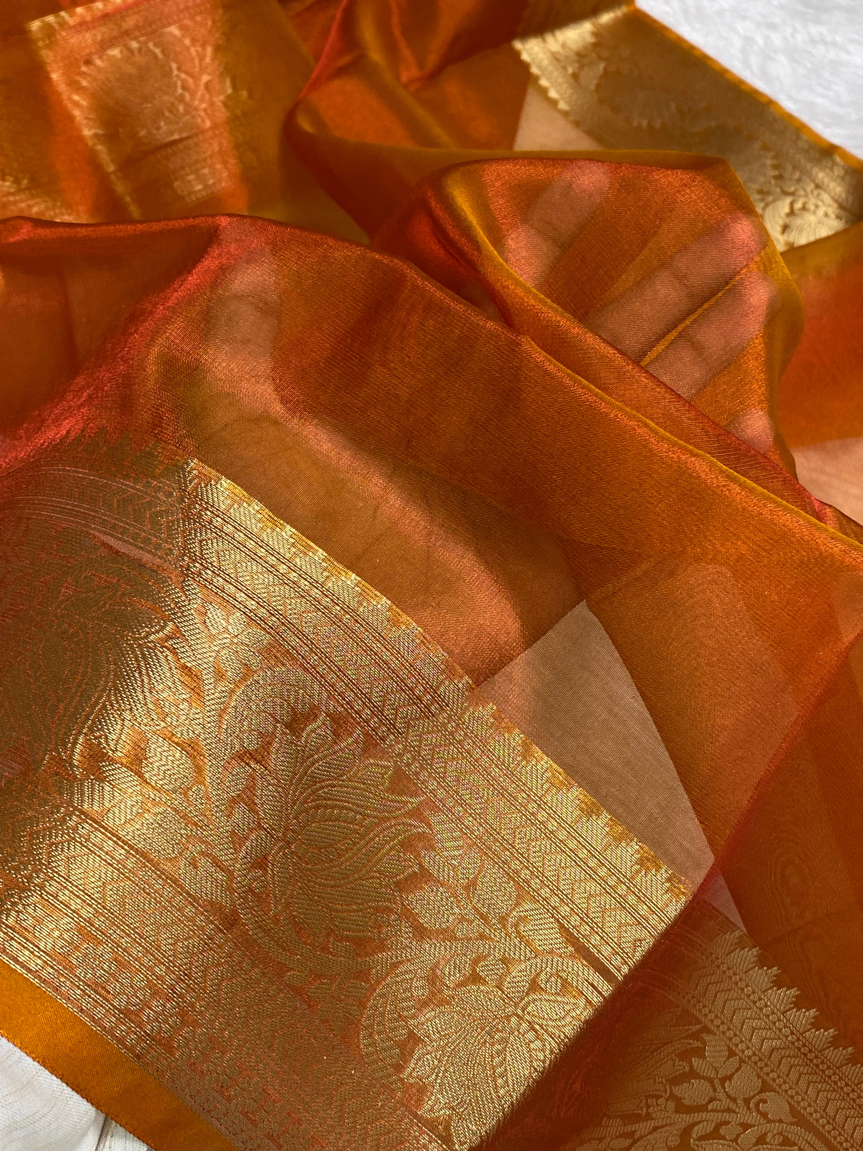 Premium orange colour tissue silk Banarasi saree