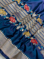 German blue mashru silk Banarasi saree