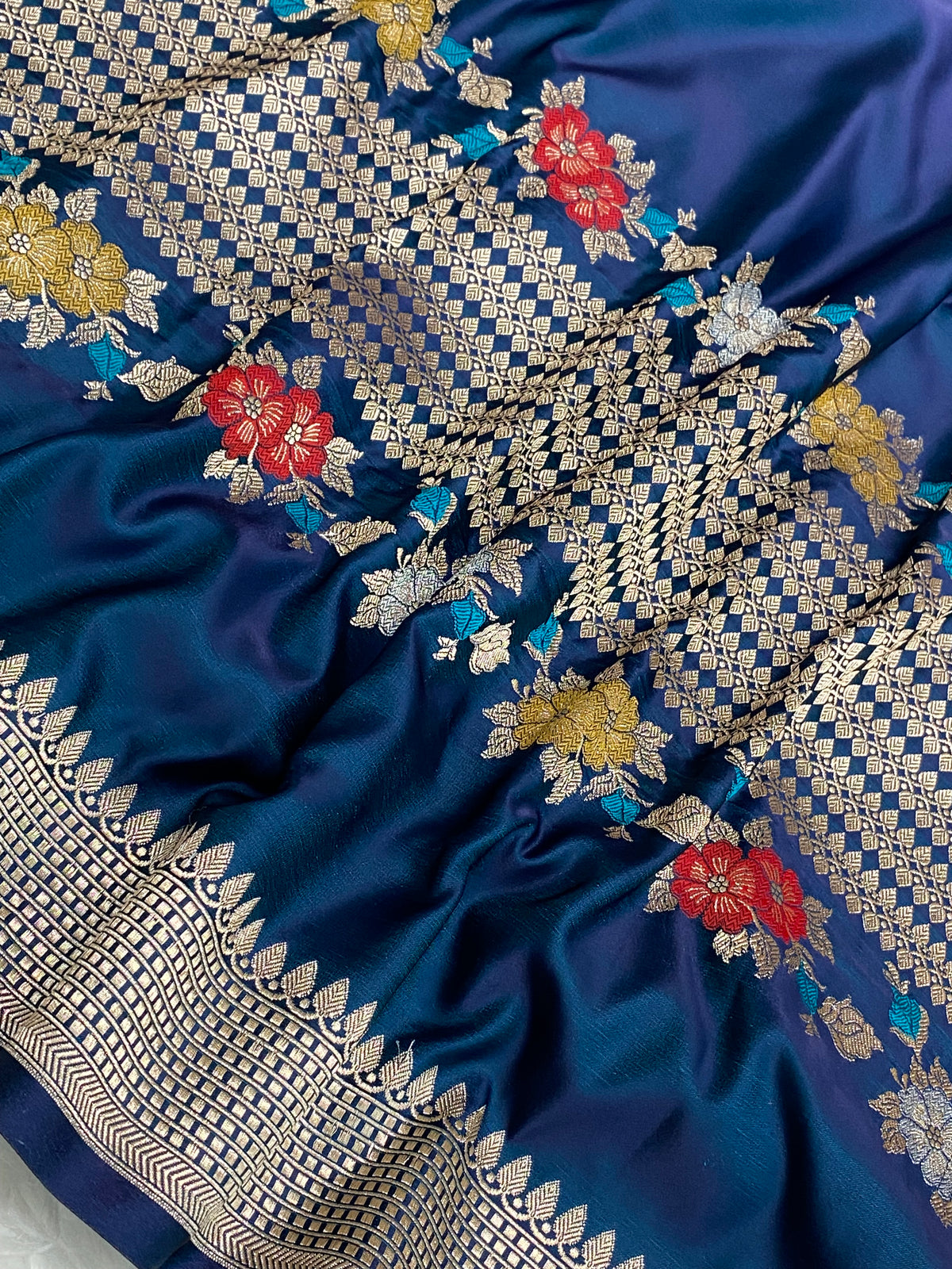 German blue mashru silk Banarasi saree