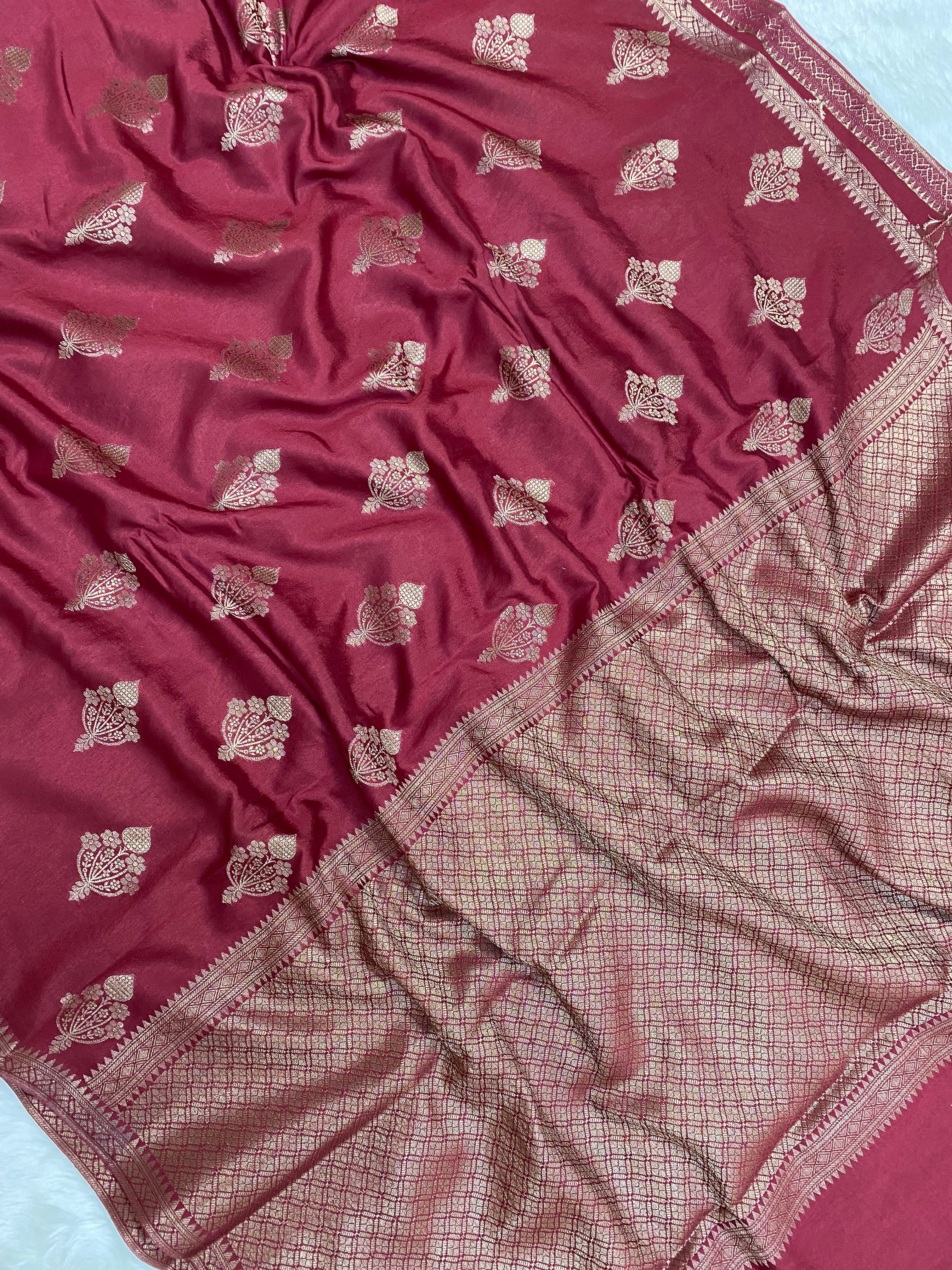 Wine mul mul cotton Banarasi Saree