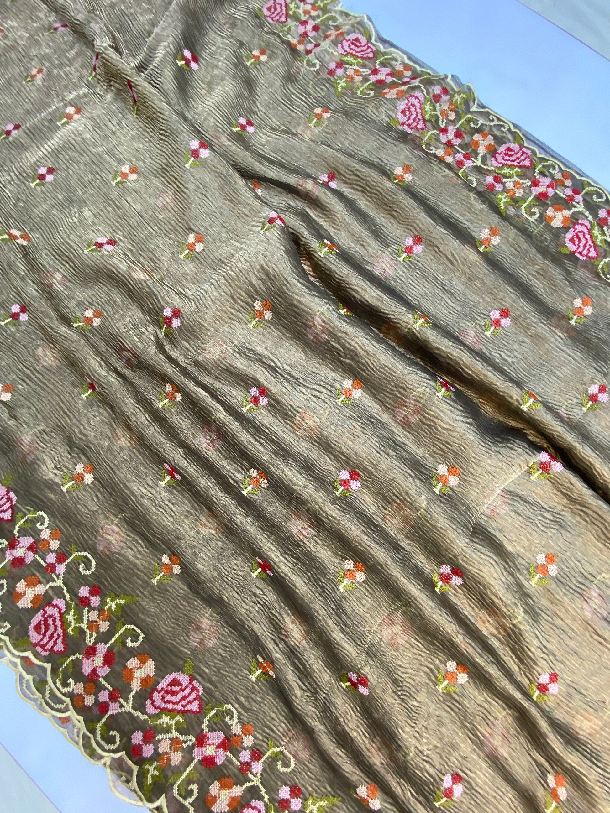 Pure Tissue Silk with hand cutwork Embroidery Banarasi Saree