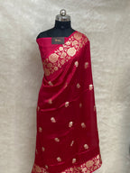 100% pure viscose Cherry Rani color Banarasi Saree