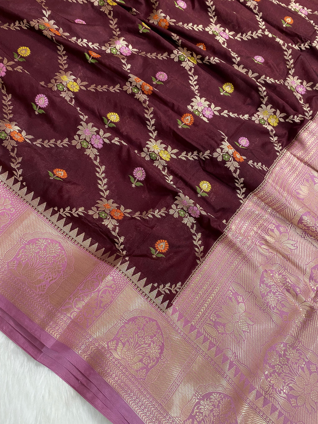 Wine Katan Silk Banarasi Saree