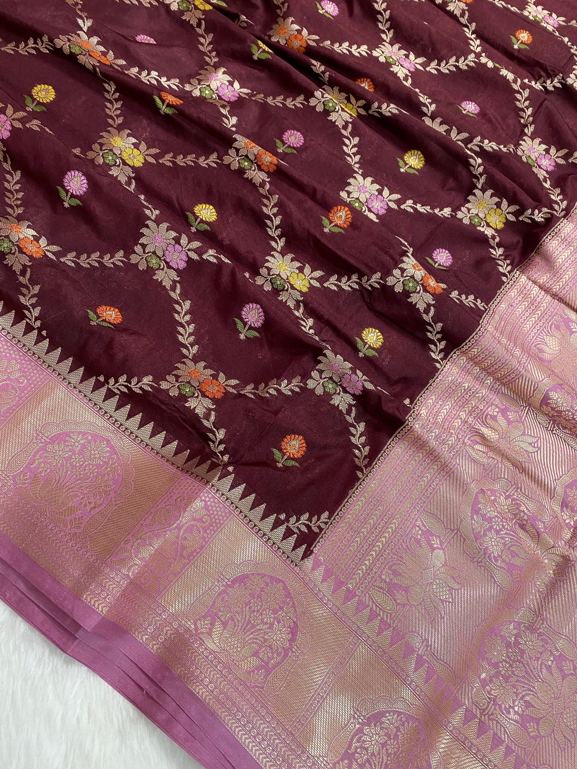 Wine Katan Silk Banarasi Saree