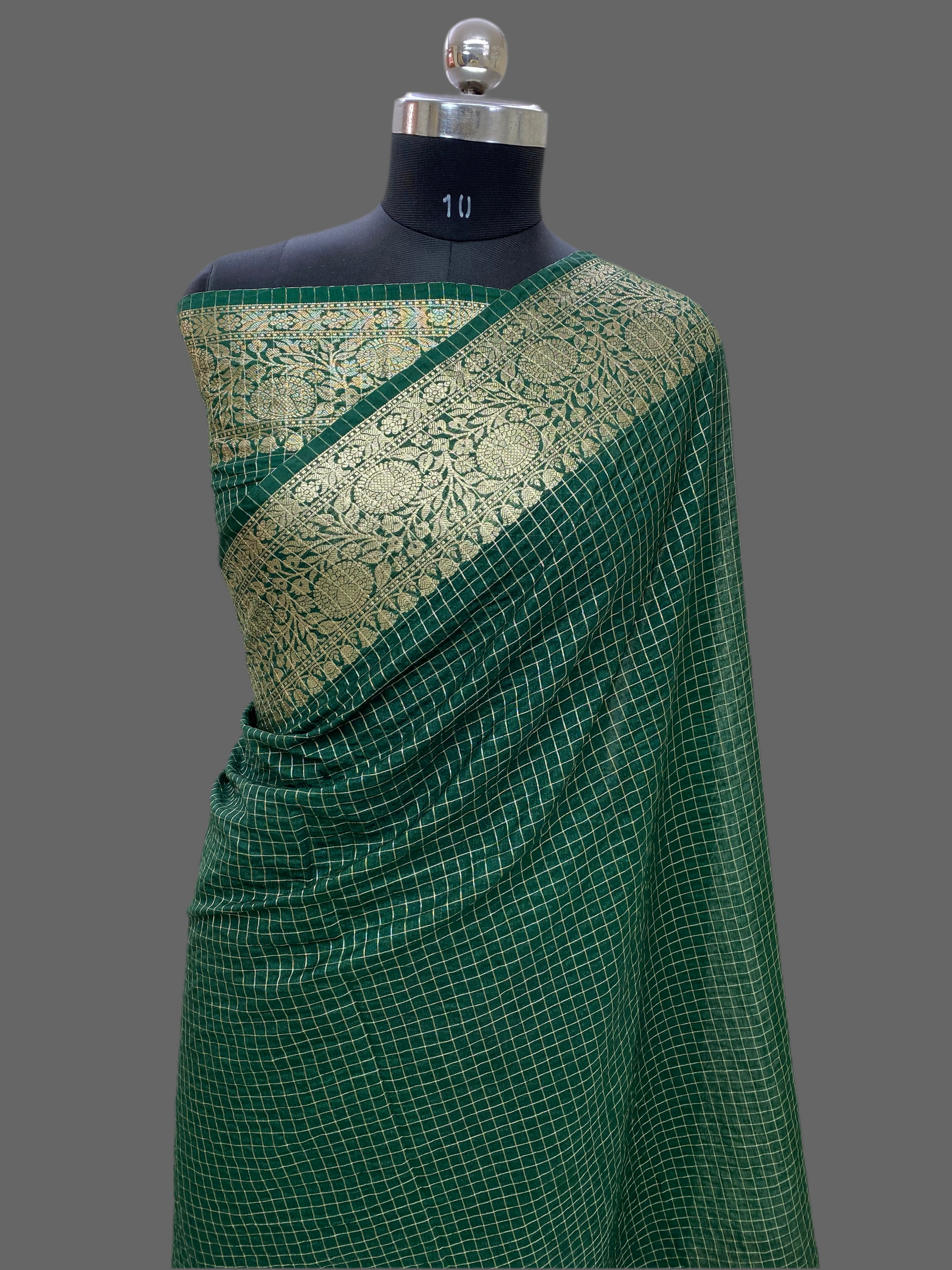 Green Cotton Check Banarasi Saree