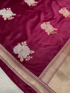 Wine mashru silk banarasi saree
