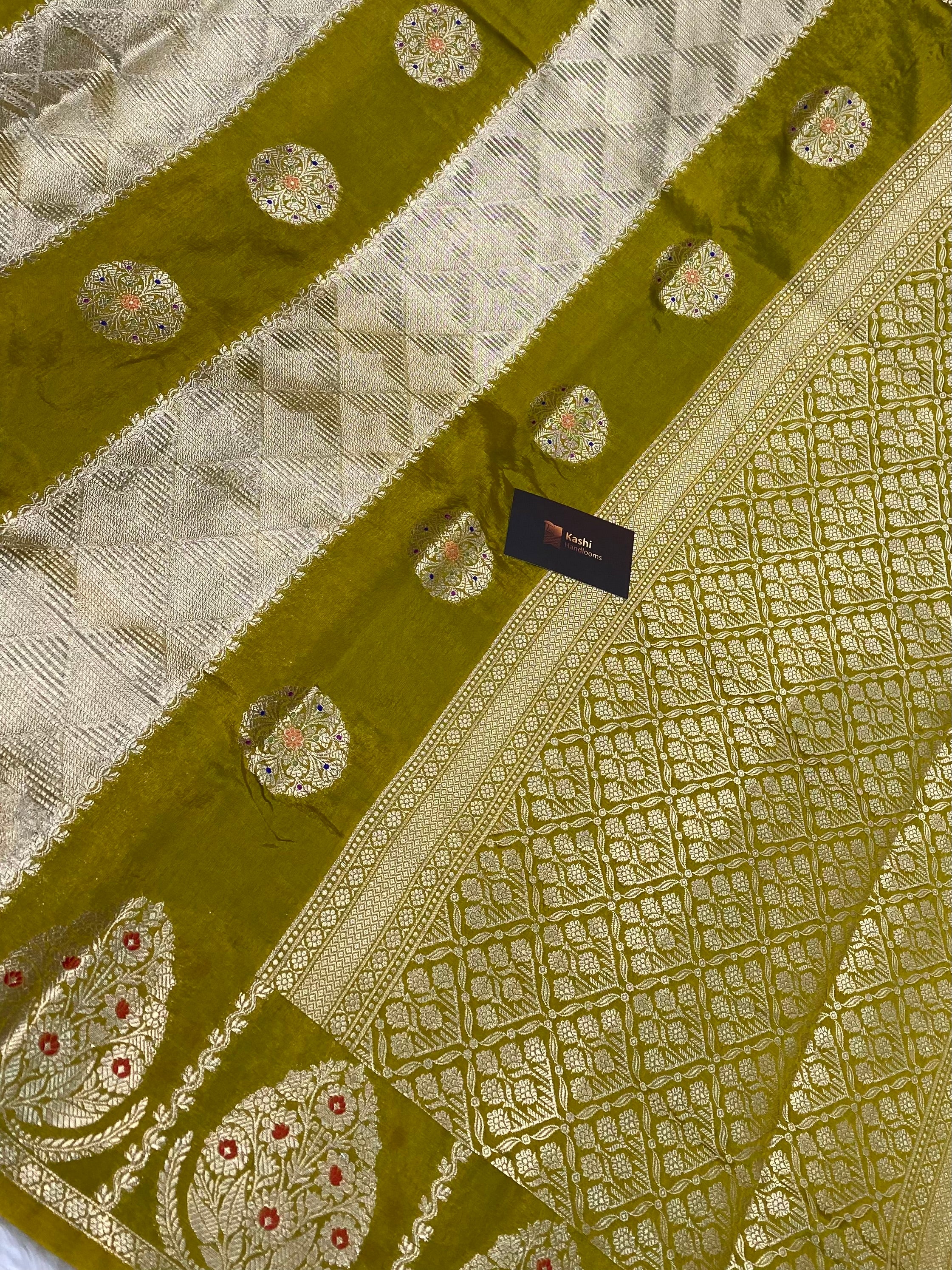 Olive mustard tissue silk banarasi saree