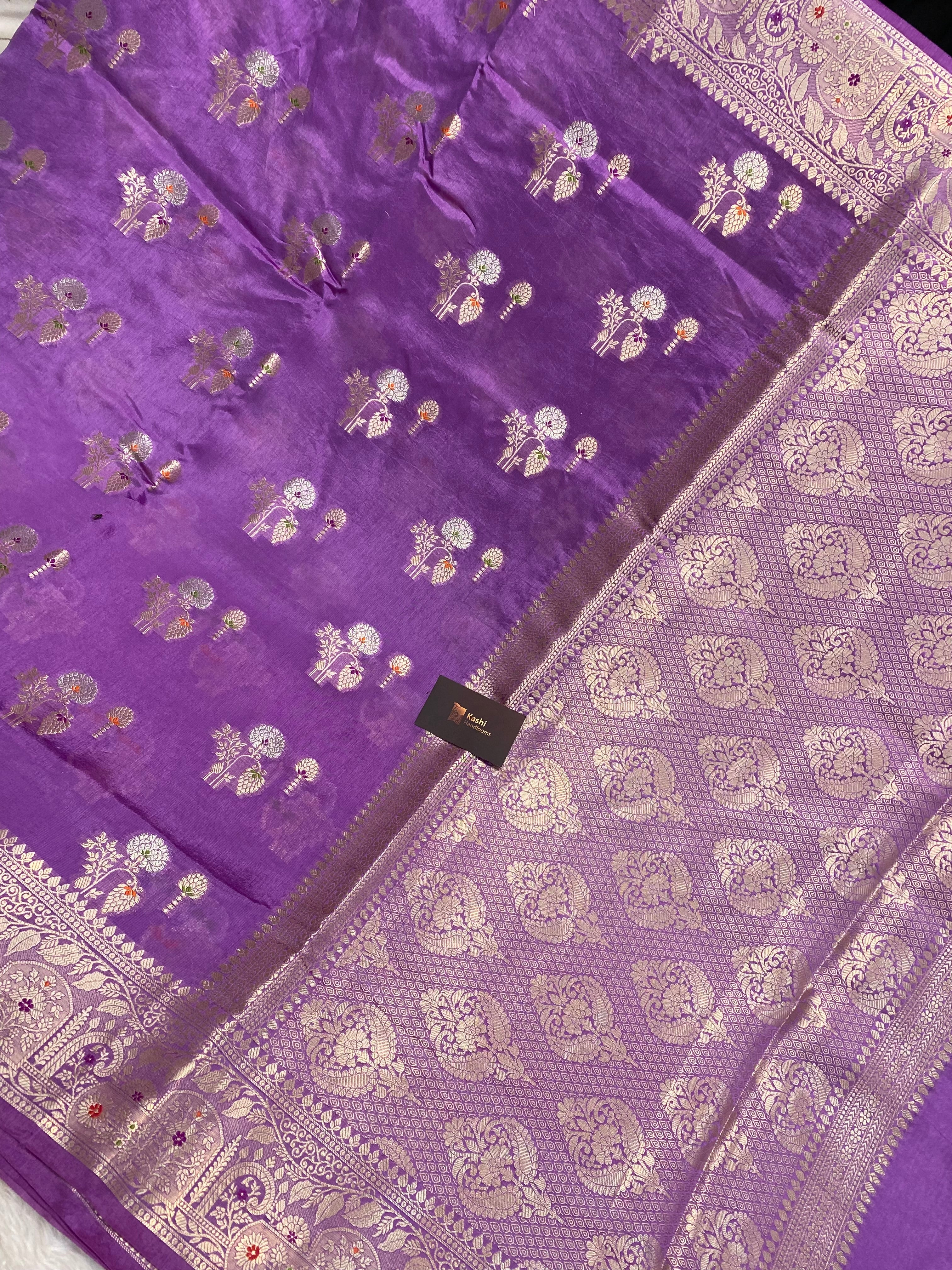 Purple  colour 100% pure cotton Banarasi saree